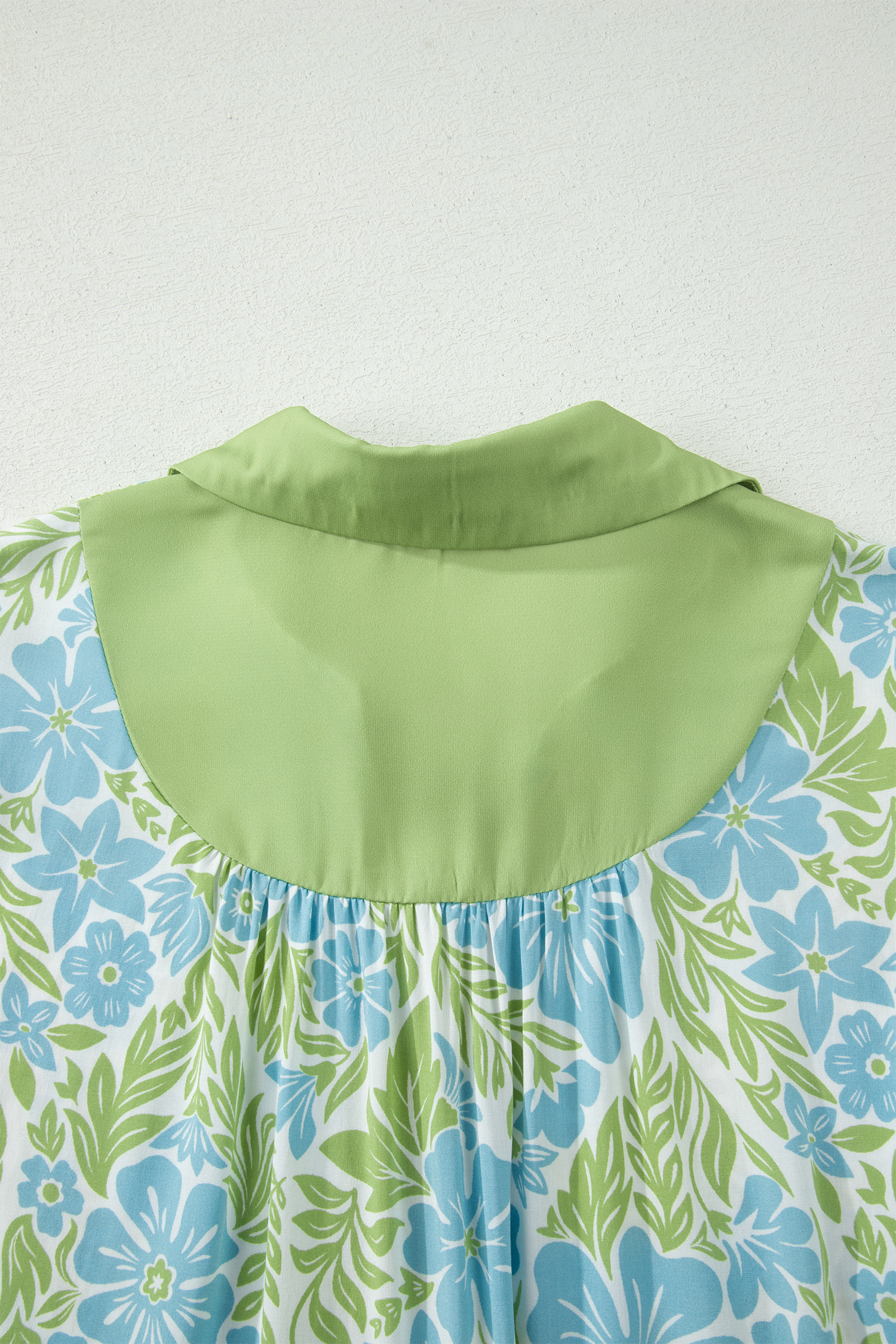 Floral Print Summer Shift Dress for Women - Sky Blue Patchwork Half Sleeve Mini Dress - Detail View 11 Floral Print Summer Shift Dress for Women - Sky Blue Patchwork Half Sleeve Mini Dress - Detail View 11