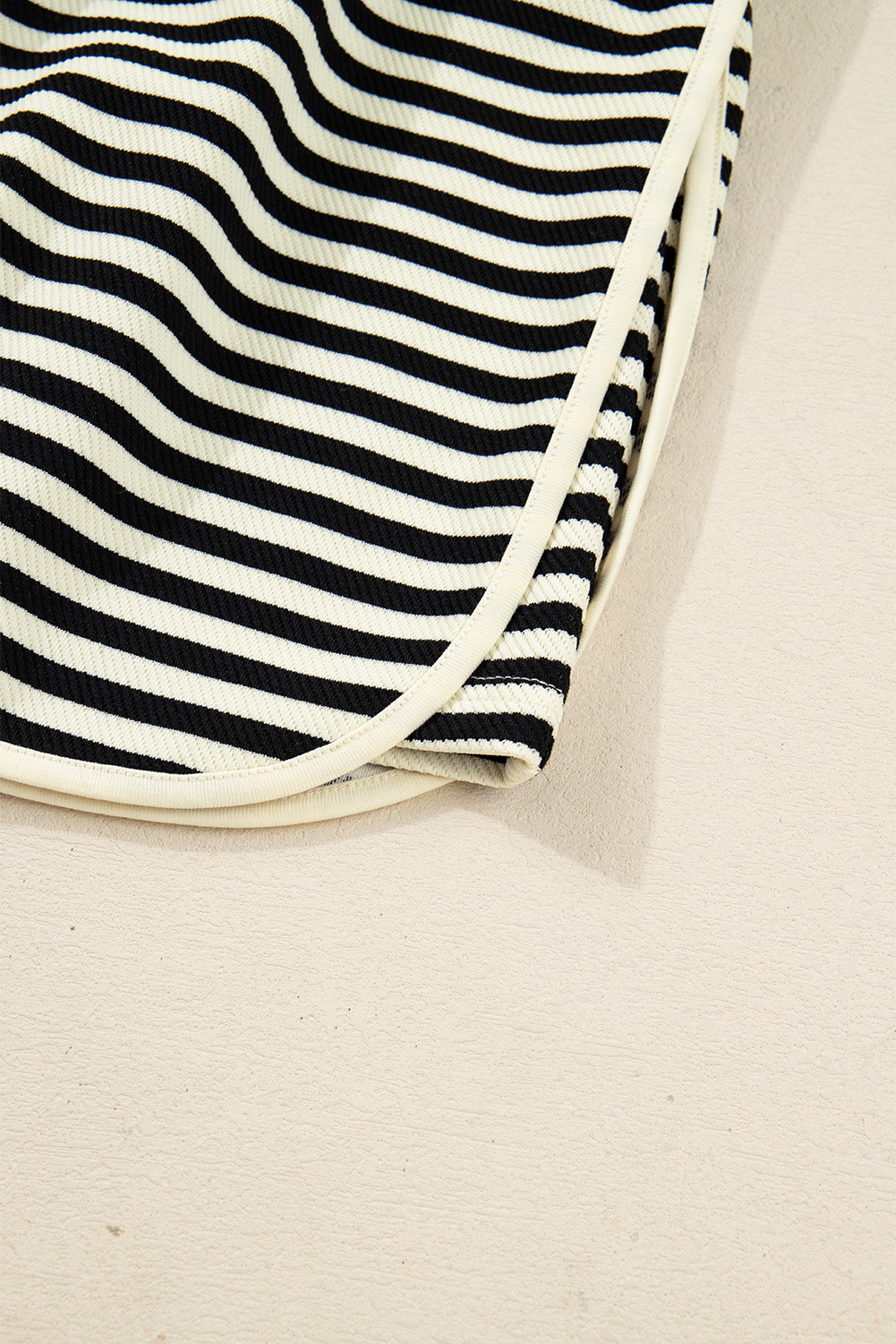 Casual Black Striped Two-Piece Dress Set for Women – Drop Shoulder & Drawstring - Detail View 14 Casual Black Striped Two-Piece Dress Set for Women – Drop Shoulder & Drawstring - Detail View 14