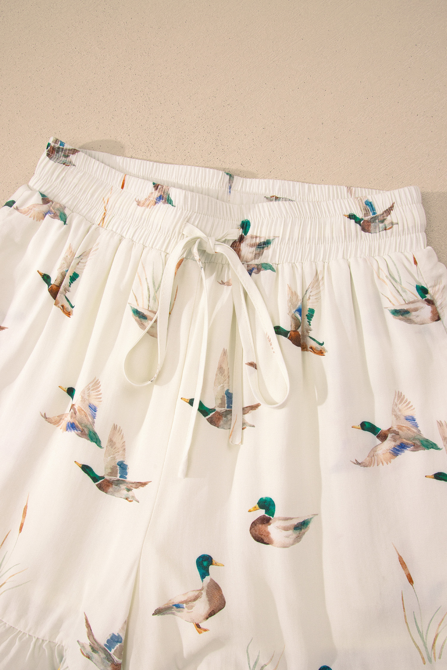 Chic Women's Beige Mallard Print Loungewear Set - 100% Viscose 2 Piece Summer Outfit - Detail View 9 Chic Women's Beige Mallard Print Loungewear Set - 100% Viscose 2 Piece Summer Outfit - Detail View 9