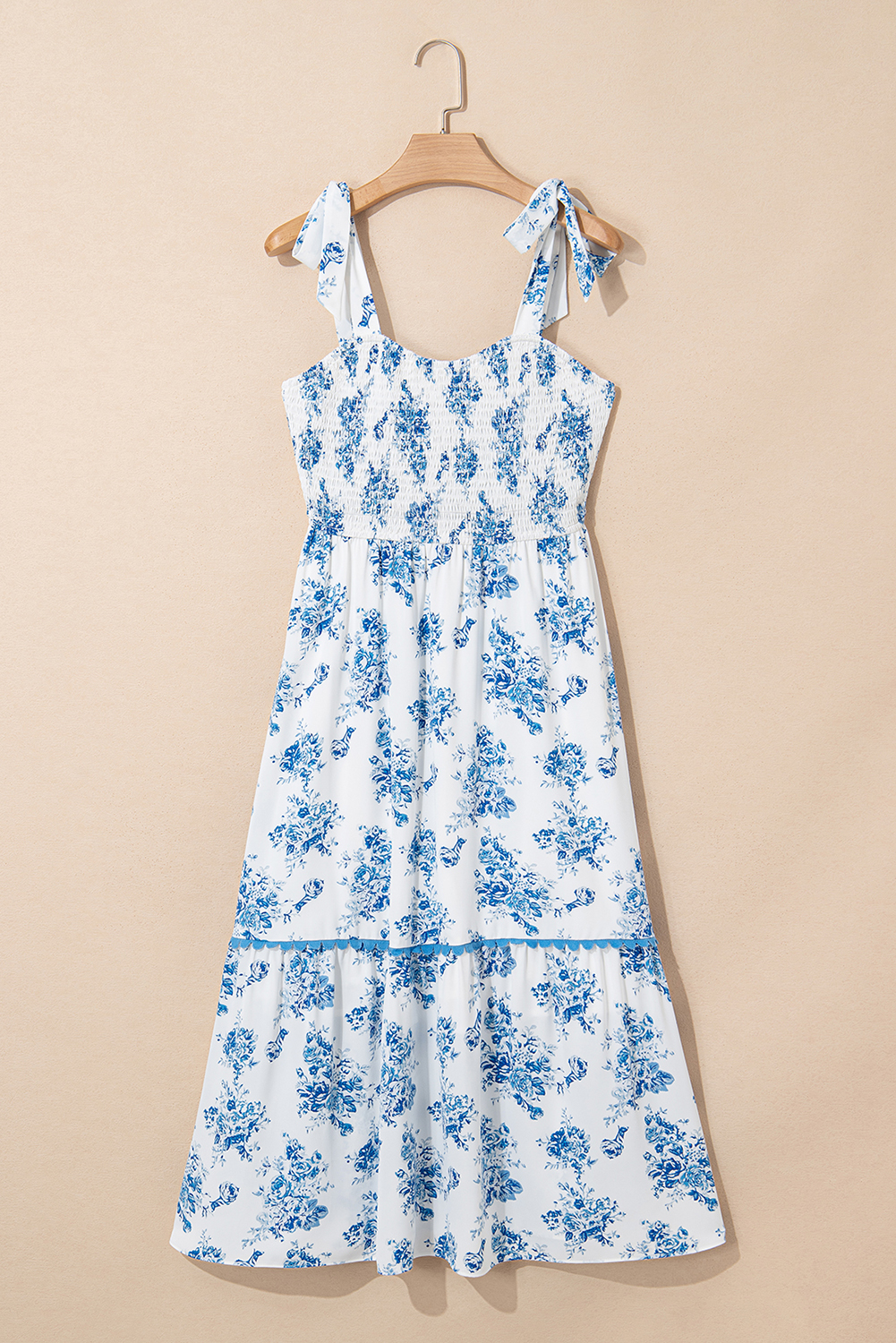 Summer Vacation Ready: High Waist Long Dress in Sky Blue with Flared Hem - Detail View 3 Summer Vacation Ready: High Waist Long Dress in Sky Blue with Flared Hem - Detail View 3