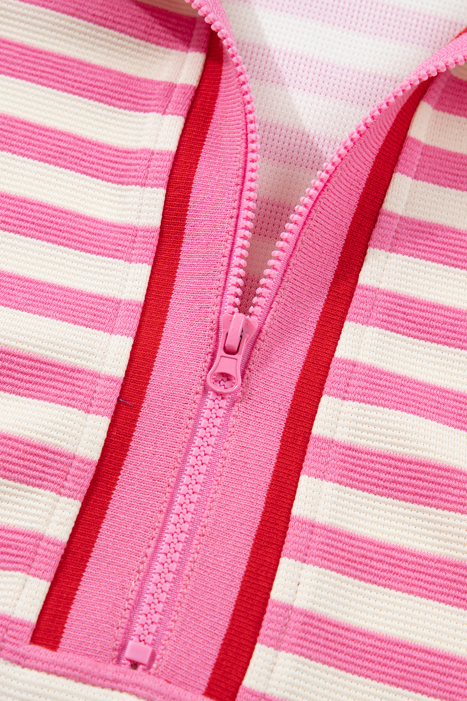 Casual Sleeveless Striped Skort Set for Women – Sachet Pink Zip Collar Outfit, Comfortable Summer Shift Style - Detail View 8 Casual Sleeveless Striped Skort Set for Women – Sachet Pink Zip Collar Outfit, Comfortable Summer Shift Style - Detail View 8