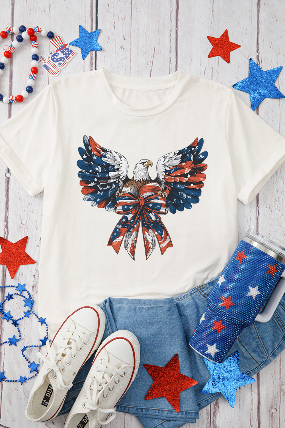 Women's Tee, American Flag, Eagle Print, Independence Day, Graphic Tee, Casual Wear, Summer Fashion, Short Sleeve, Comfortable Fabric, Trendy Look, Daily Wear, Patriotic Shirt, Round Neck - Detail View 4 Women's Tee, American Flag, Eagle Print, Independence Day, Graphic Tee, Casual Wear, Summer Fashion, Short Sleeve, Comfortable Fabric, Trendy Look, Daily Wear, Patriotic Shirt, Round Neck - Detail View 4
