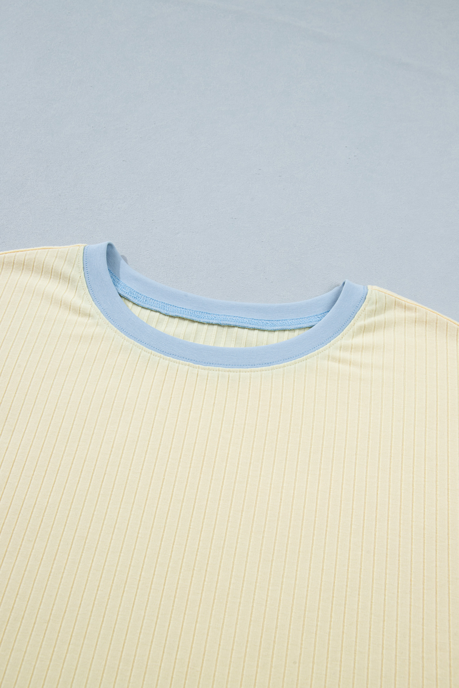 Women's Plus Size Ribbed Shorts Set – Yellow Cream Color Block 2 Piece Outfit for Summer Daily Wear - Detail View 13 Women's Plus Size Ribbed Shorts Set – Yellow Cream Color Block 2 Piece Outfit for Summer Daily Wear - Detail View 13