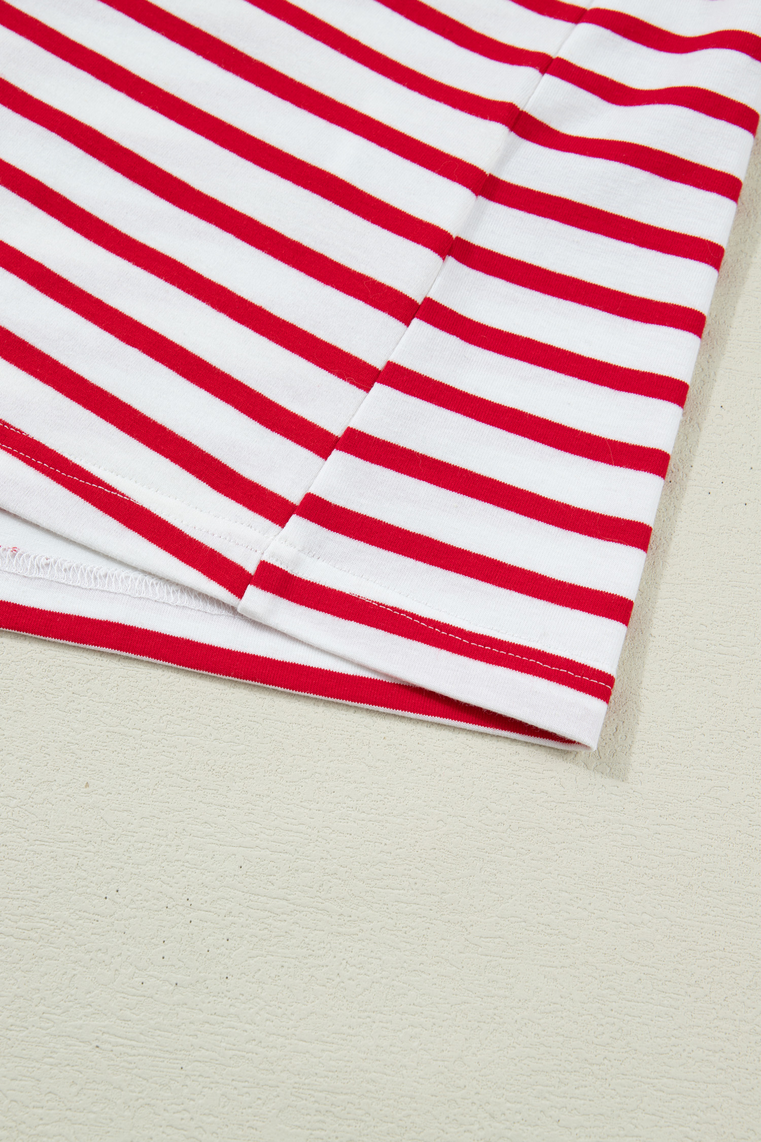 Summer-Ready Women's Red Stripe Top – Scalloped Trim Short Sleeve for Effortless Everyday Style - Detail View 6 Summer-Ready Women's Red Stripe Top – Scalloped Trim Short Sleeve for Effortless Everyday Style - Detail View 6