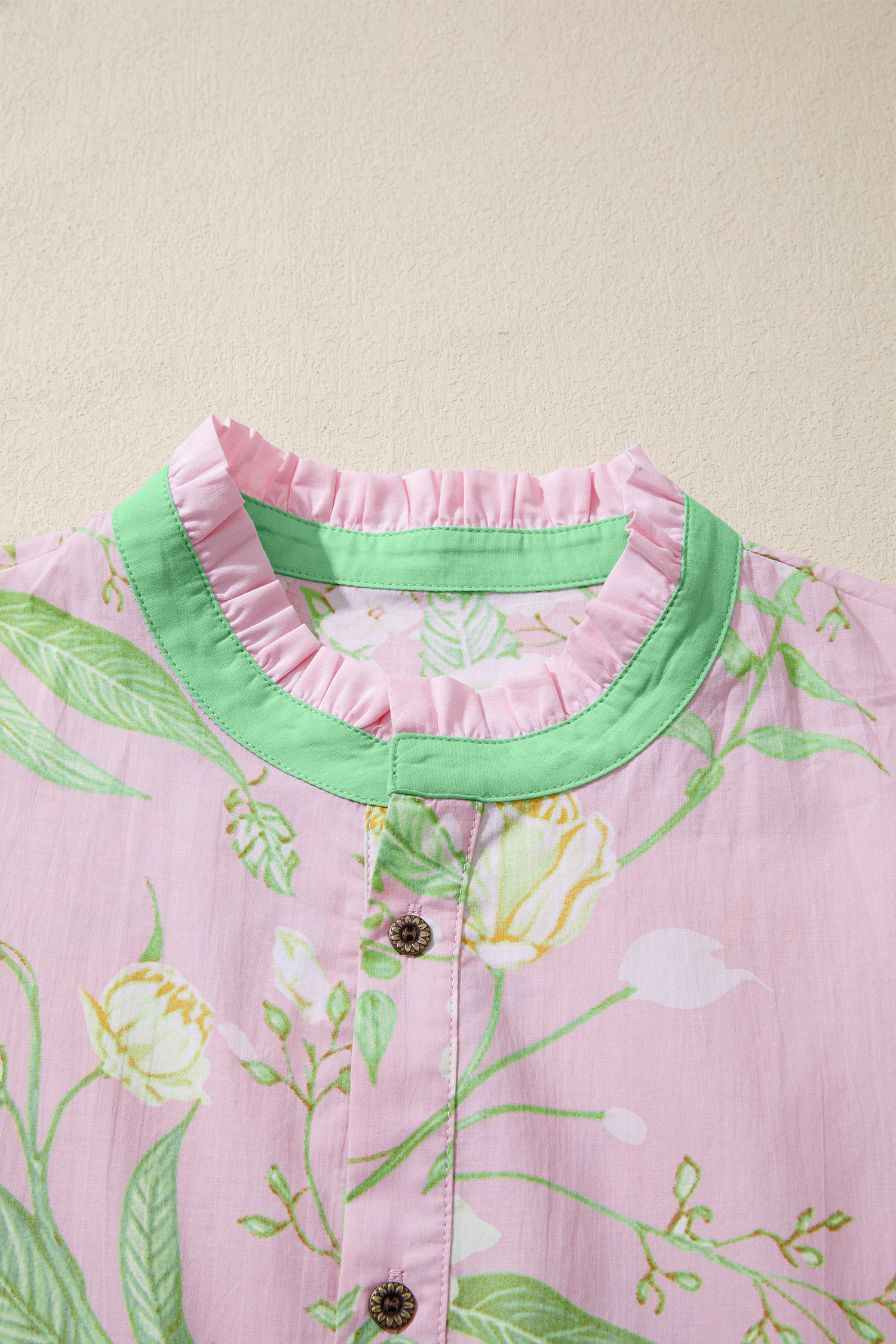 Women's Pink Floral Maxi Dress – Short Puff Sleeve High Waist Tiered Cotton Summer Dress - Detail View 10 Women's Pink Floral Maxi Dress – Short Puff Sleeve High Waist Tiered Cotton Summer Dress - Detail View 10
