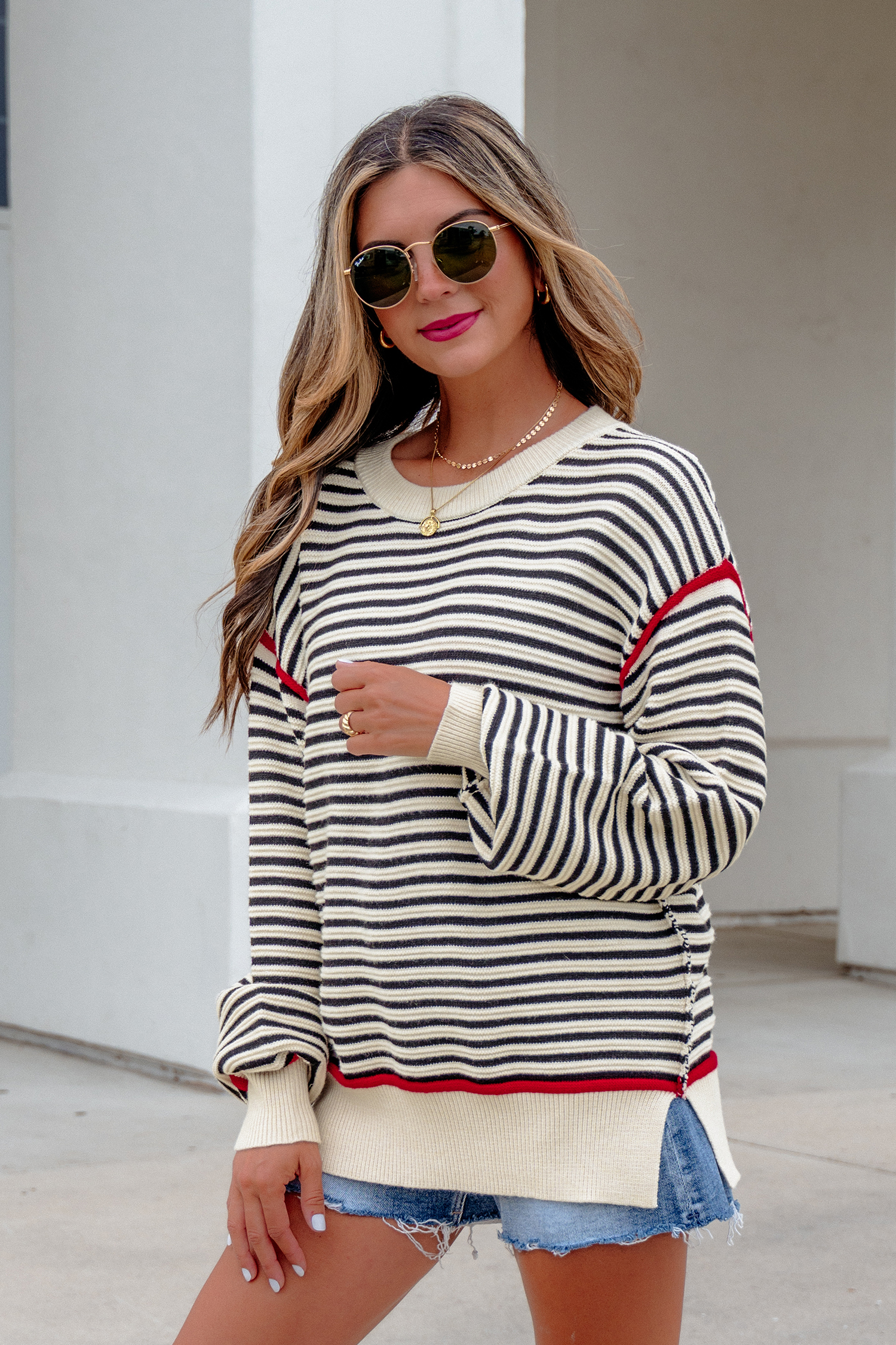Autumn Striped Knit Sweater, Comfortable Daily Long Sleeve - Detail View 3 Autumn Striped Knit Sweater, Comfortable Daily Long Sleeve - Detail View 3