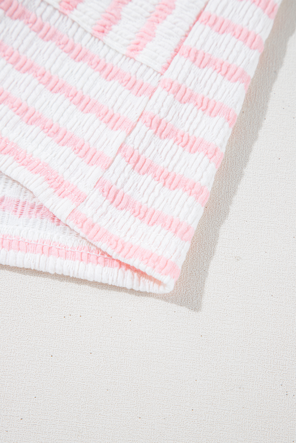 Comfortable Summer Outfit for Women - Knitted Stripe Top and Shorts Set with Pockets - Detail View 11 Comfortable Summer Outfit for Women - Knitted Stripe Top and Shorts Set with Pockets - Detail View 11