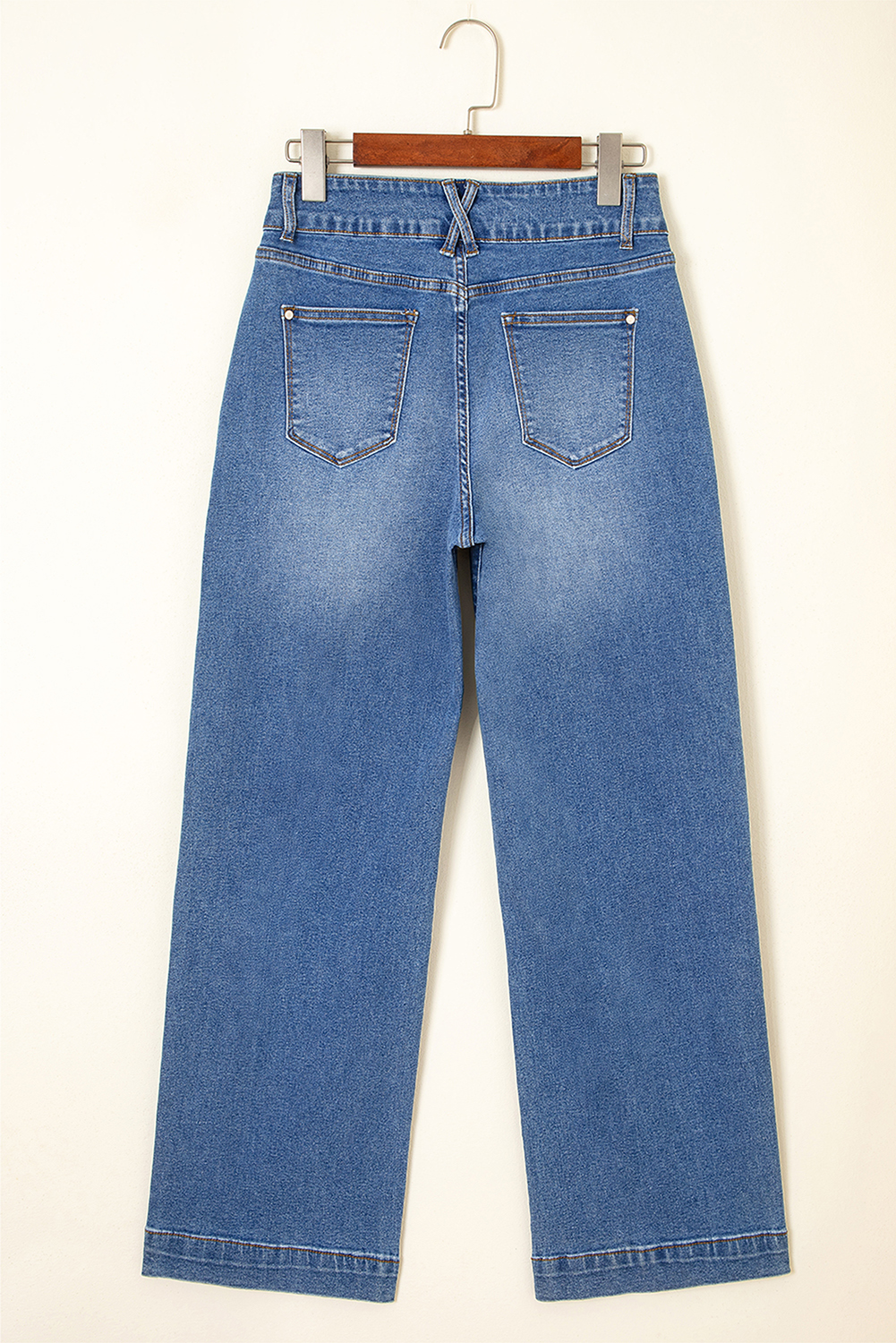 Women's Sky Blue Straight Leg Jeans – High Waist Double Button Design for Daily Wear - Detail View 8 Women's Sky Blue Straight Leg Jeans – High Waist Double Button Design for Daily Wear - Detail View 8