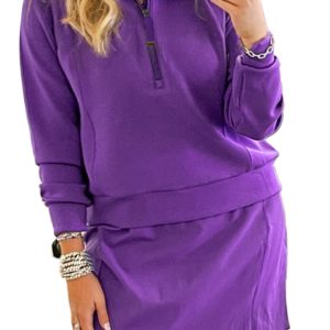 Women's Wisteria Collar Half Zip Pullover & Mini Skirt Set – Casual Chic for Daily Wear - Main View