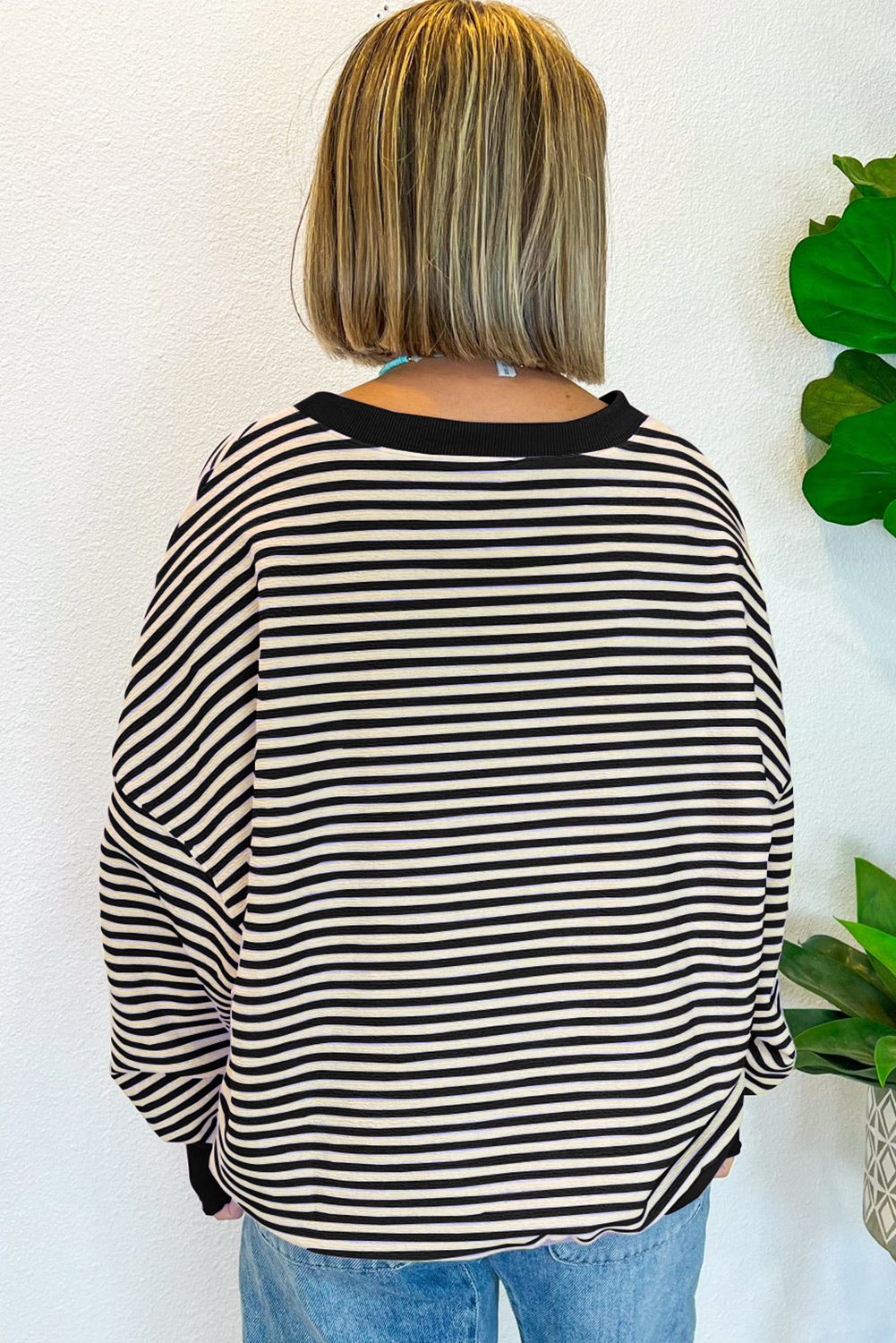 Chic Drop Shoulder Black Stripe Top with Nutcracker Doll Sequin Design - Detail View 6 Chic Drop Shoulder Black Stripe Top with Nutcracker Doll Sequin Design - Detail View 6