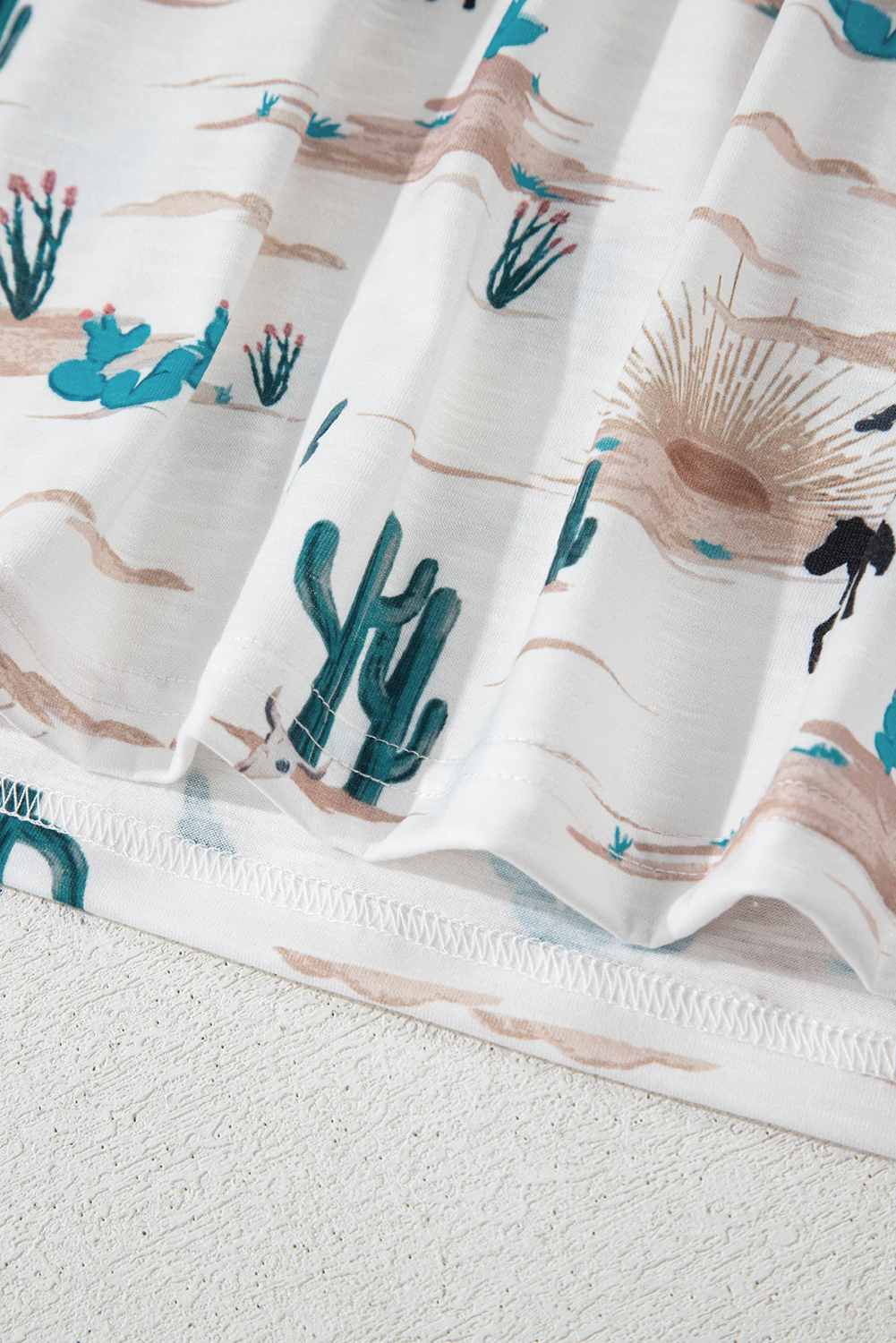 Women's T-Shirt, Beige Top, Western Cactus Print, Crew Neck, Short Sleeve, Casual Style, Summer Wear, Unique Design, Slim Fit, Comfortable Fabric, Daily Wear, Tops & Tees, Breezy Feel - Detail View 16 Women's T-Shirt, Beige Top, Western Cactus Print, Crew Neck, Short Sleeve, Casual Style, Summer Wear, Unique Design, Slim Fit, Comfortable Fabric, Daily Wear, Tops & Tees, Breezy Feel - Detail View 16