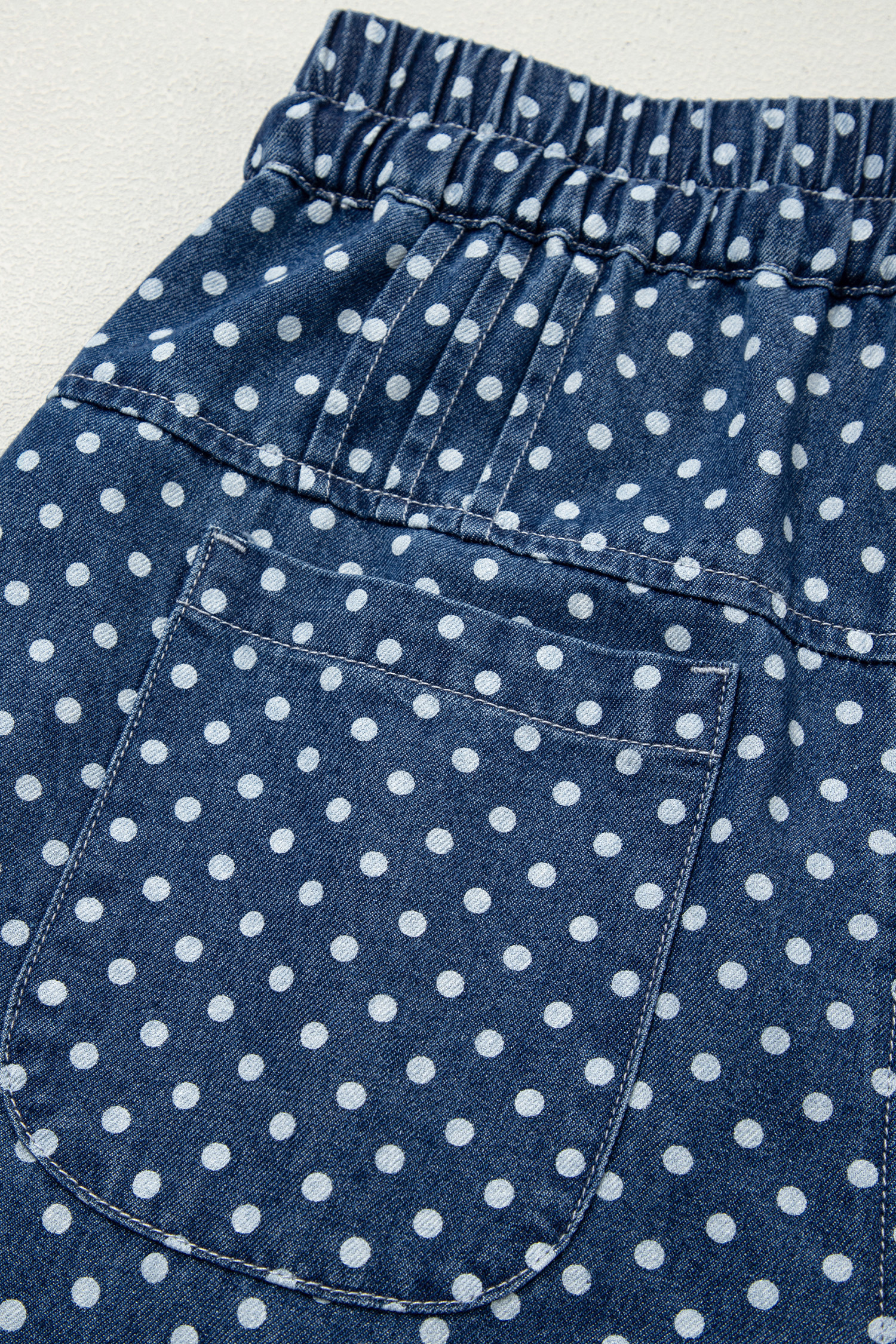 Southern Belle Polka Dot Wide Leg Denim for Women – Sky Blue High Waisted Casual Trousers - Detail View 11 Southern Belle Polka Dot Wide Leg Denim for Women – Sky Blue High Waisted Casual Trousers - Detail View 11