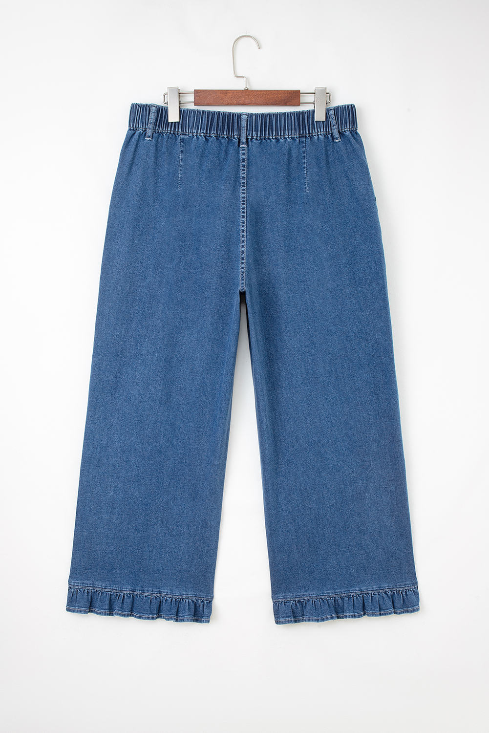 Chic Plus Size Ruffled Wide Leg Denim Pants in Sail Blue – Perfect for Daily Wear - Detail View 17 Chic Plus Size Ruffled Wide Leg Denim Pants in Sail Blue – Perfect for Daily Wear - Detail View 17