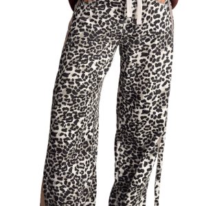 Women's Leopard Print Jeans, High Waisted Wide Leg Denim - Main View