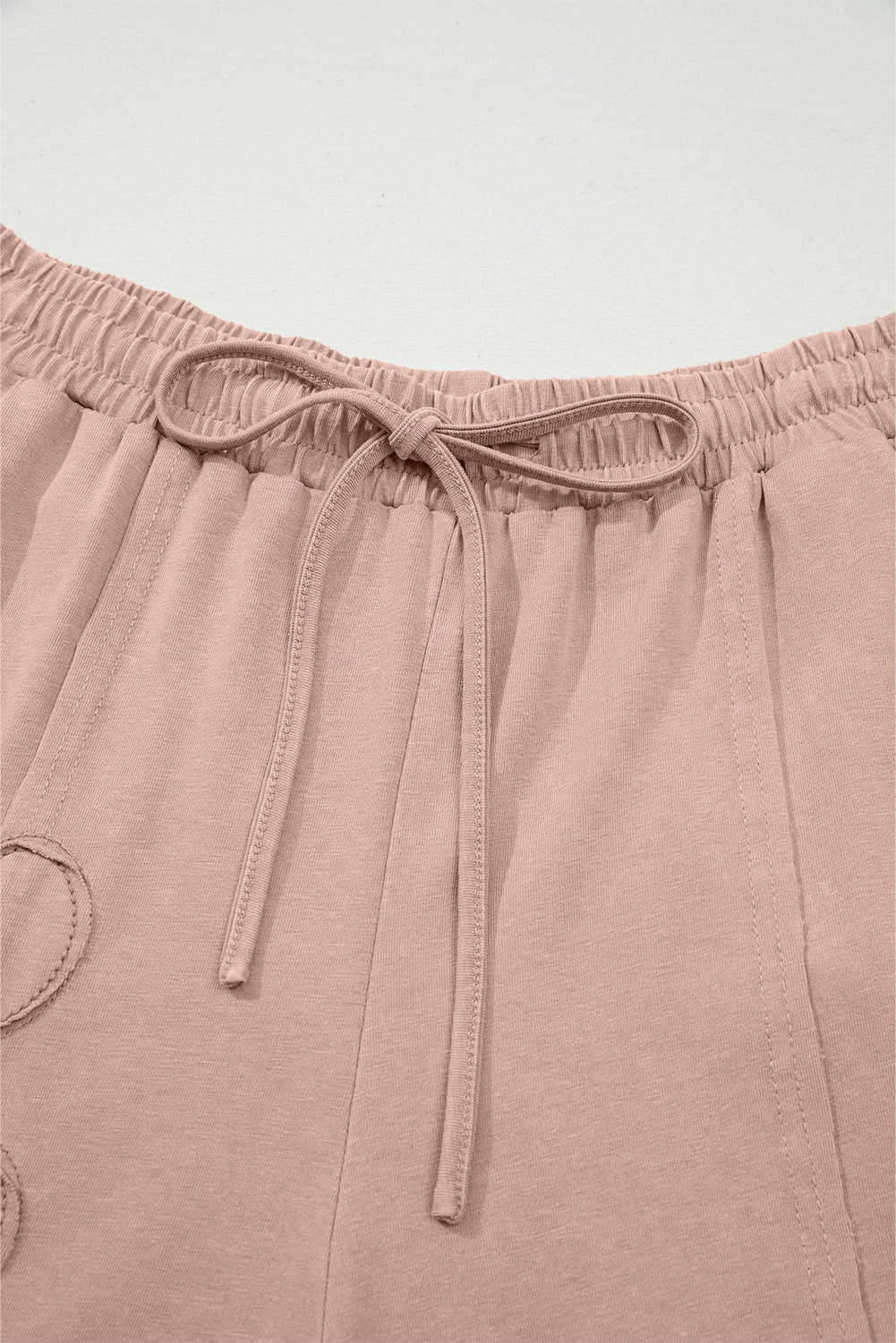 Women's Khaki Mineral Washed Terry Cropped Pants with Flower Applique – Western Inspired Wide Leg Style for Fall Outings - Detail View 8 Women's Khaki Mineral Washed Terry Cropped Pants with Flower Applique – Western Inspired Wide Leg Style for Fall Outings - Detail View 8