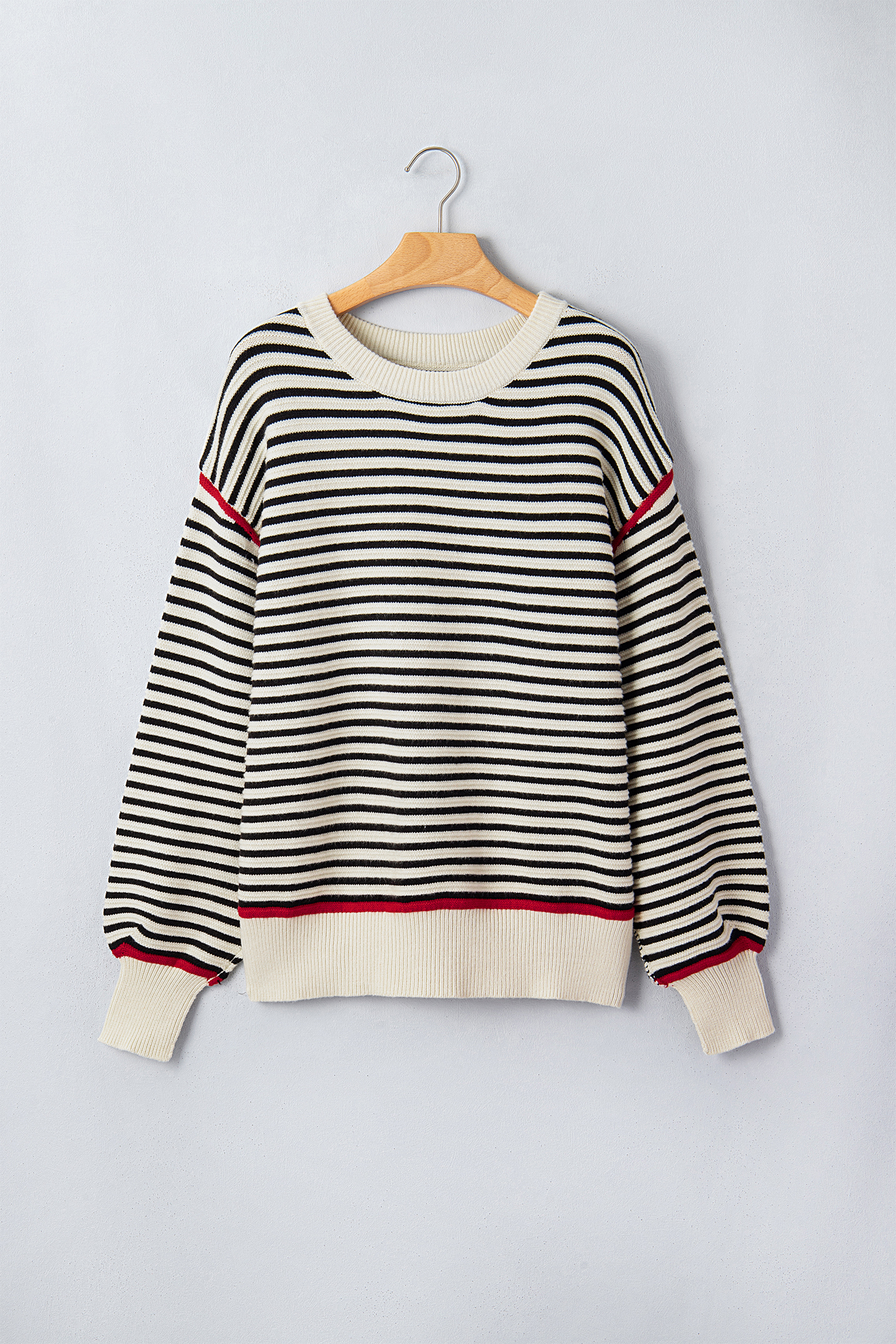 Women's Striped Oversized Sweater, Casual Long Sleeve Knit - Detail View 7 Women's Striped Oversized Sweater, Casual Long Sleeve Knit - Detail View 7
