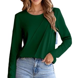 Women's Evergreen Long Sleeve Shift Top with Asymmetric Seams - Main View