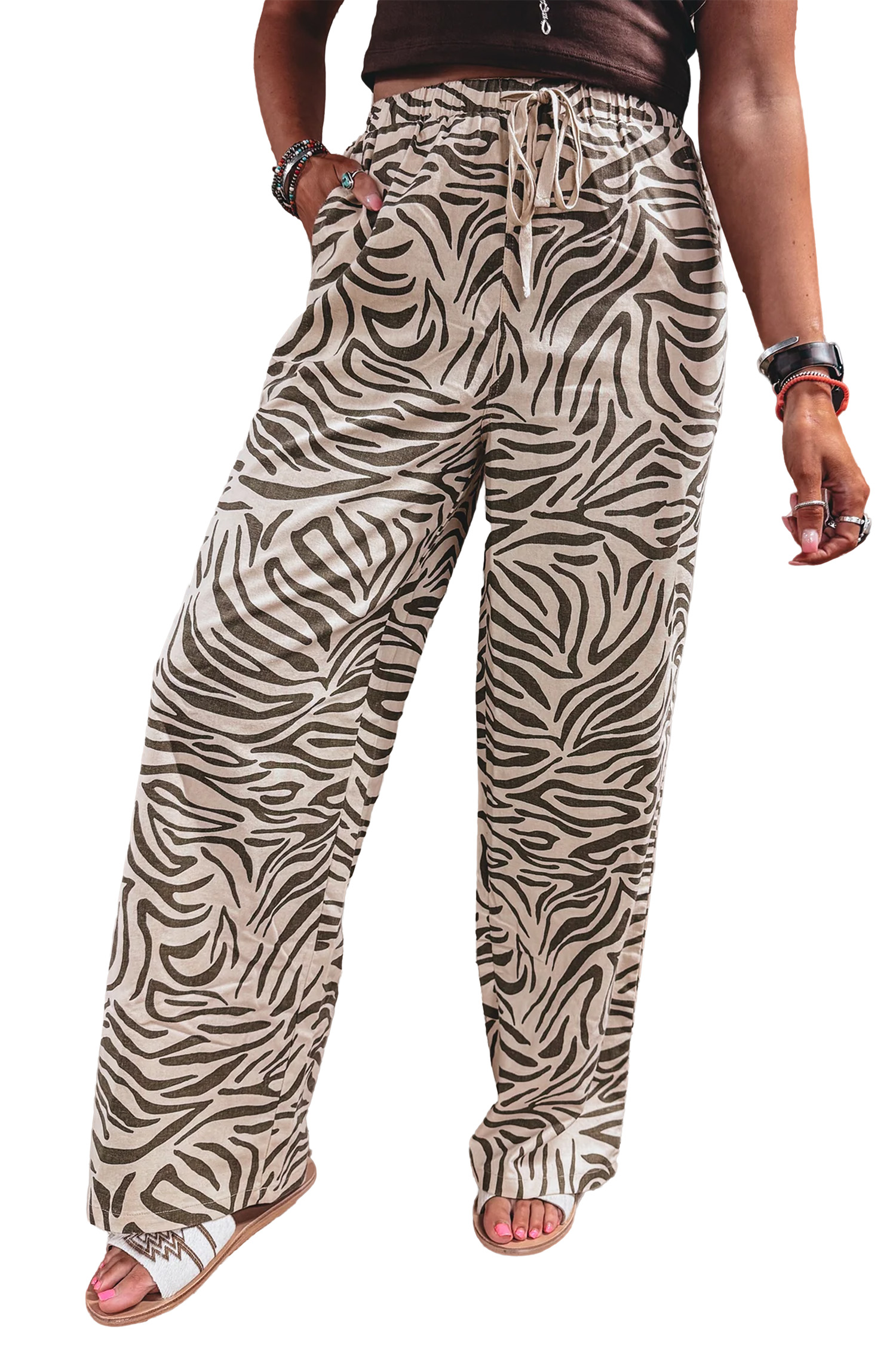 Women's Animal Stripe Trousers, High Waist Western Print - Detail View 14 Women's Animal Stripe Trousers, High Waist Western Print - Detail View 14