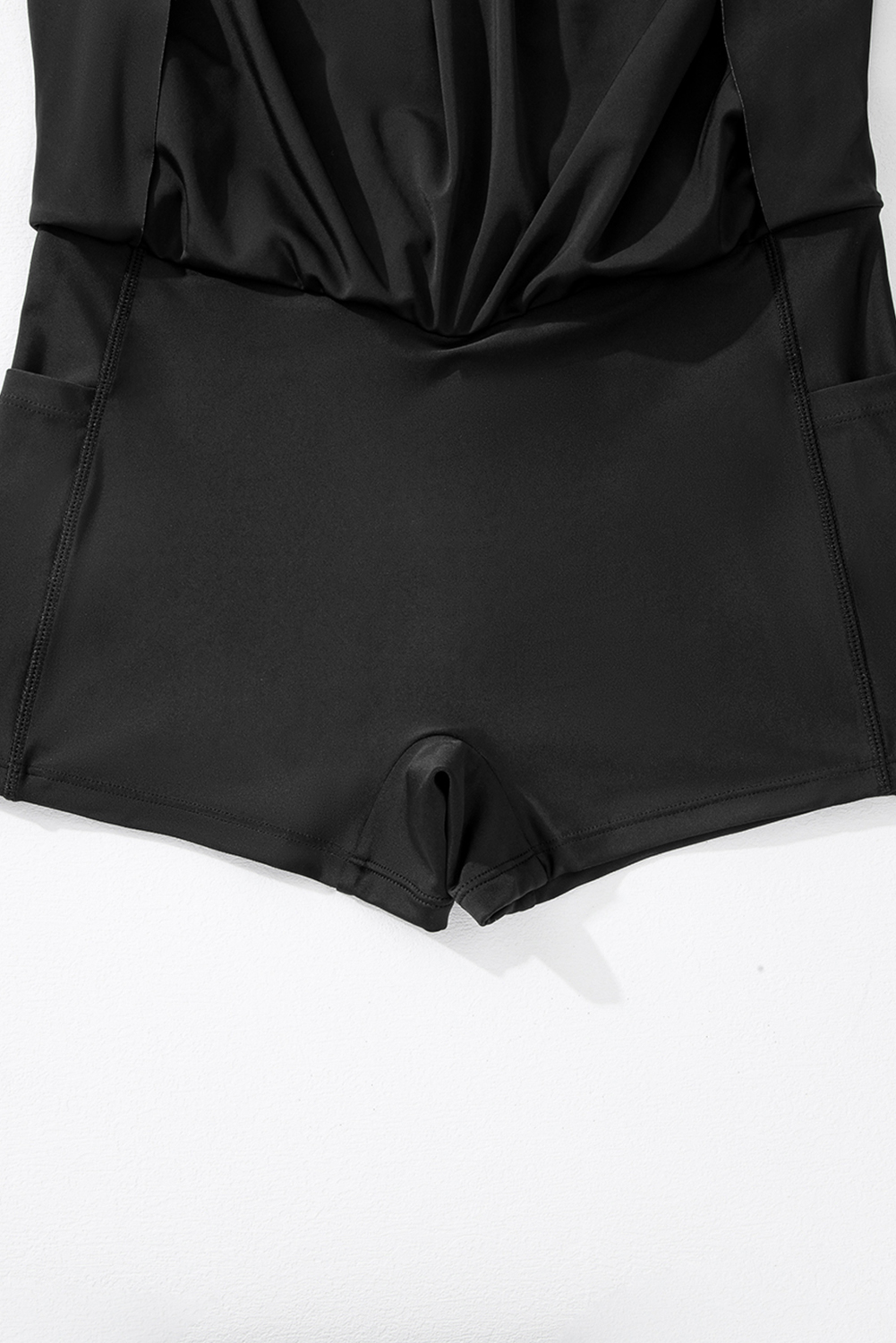 Women's Swim Skort, Black, High Waist, Crossover Design, Pockets, Solid Color, Active Style, Beachwear, Summer Swimwear, Comfortable, Versatile, Swim Bottoms, Sleek Aesthetic, Easy to Wear - Detail View 20 Women's Swim Skort, Black, High Waist, Crossover Design, Pockets, Solid Color, Active Style, Beachwear, Summer Swimwear, Comfortable, Versatile, Swim Bottoms, Sleek Aesthetic, Easy to Wear - Detail View 20