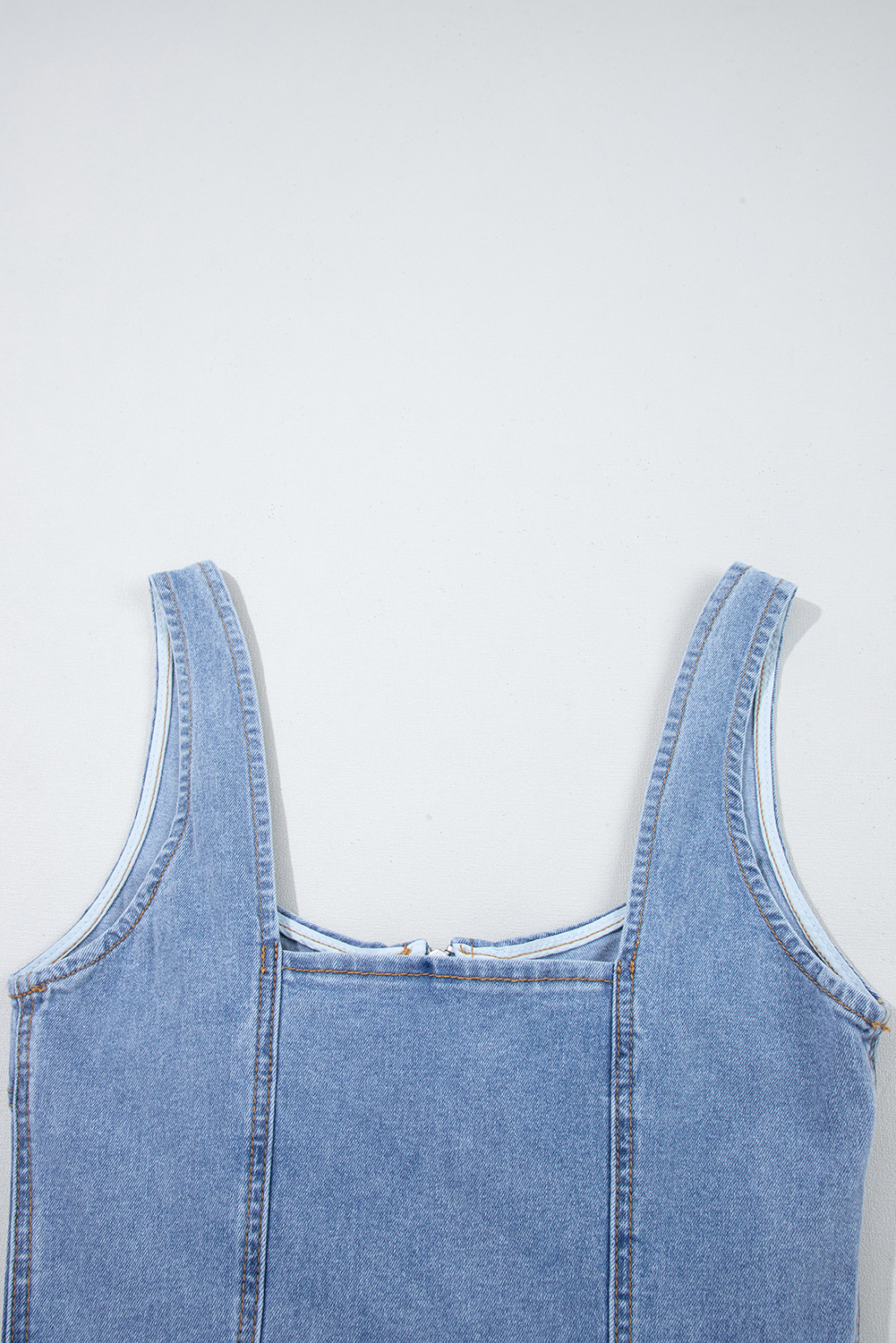 Chic Casual Sheath Mini Dress - Stylish Zipper Detail and Square Neckline in Beau Blue - Detail View 14 Chic Casual Sheath Mini Dress - Stylish Zipper Detail and Square Neckline in Beau Blue - Detail View 14