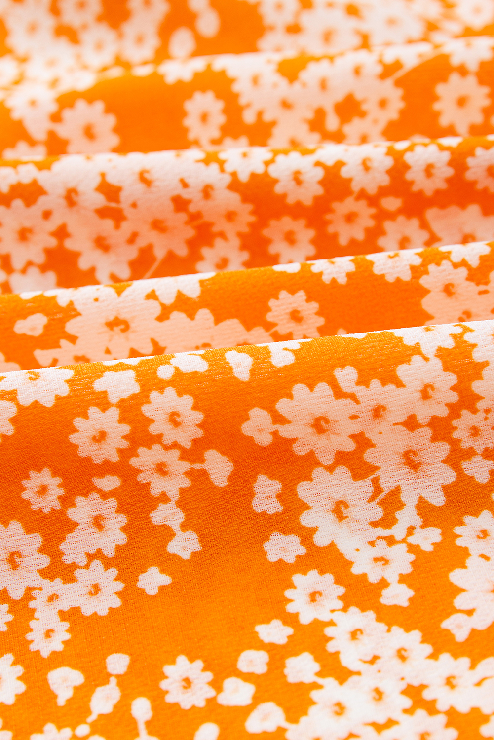 Women's Maxi Dress, Orange Floral, Smocked V Neck, Wide Sleeves, Bohemian Style, Vacation Outfit, Summer Fashion, A-Line Silhouette, Elegant Floral Print, Comfortable Fit, Daily Wear, Long Dress, Ruffle Details, High Waist - Detail View 12 Women's Maxi Dress, Orange Floral, Smocked V Neck, Wide Sleeves, Bohemian Style, Vacation Outfit, Summer Fashion, A-Line Silhouette, Elegant Floral Print, Comfortable Fit, Daily Wear, Long Dress, Ruffle Details, High Waist - Detail View 12