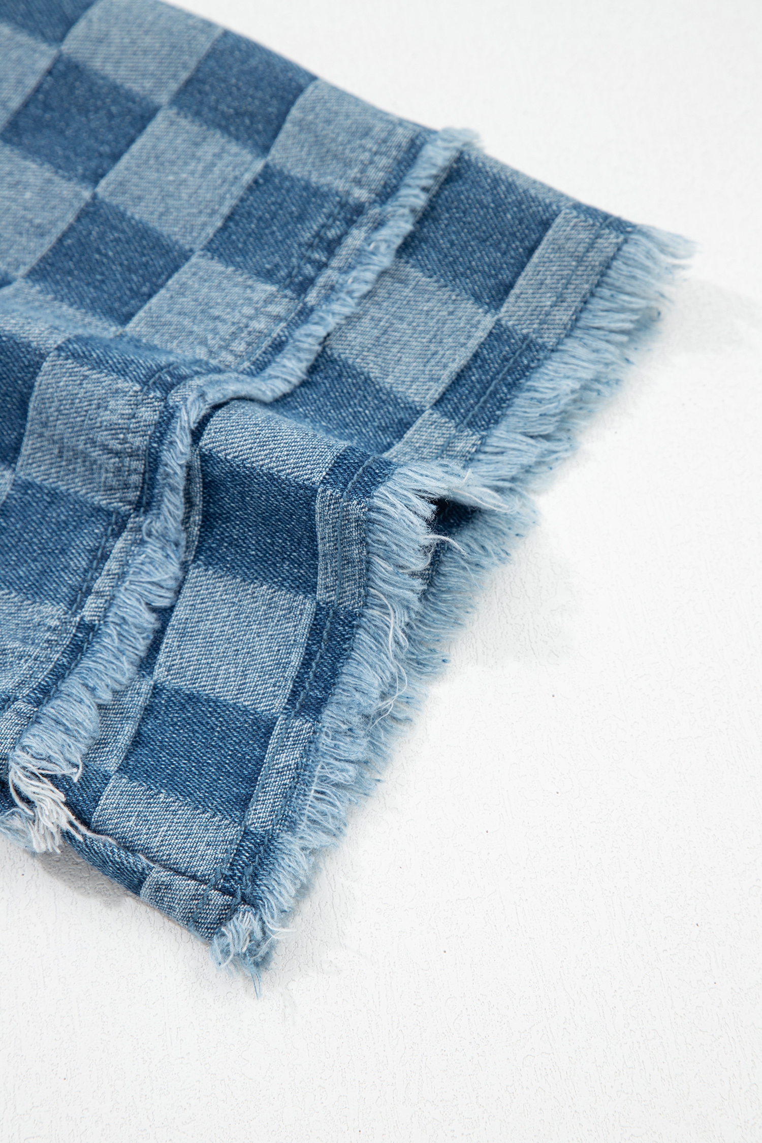 Stylish Sky Blue Plaid Denim Mini Dress – Casual Look for Women in Warm Weather - Detail View 9 Stylish Sky Blue Plaid Denim Mini Dress – Casual Look for Women in Warm Weather - Detail View 9