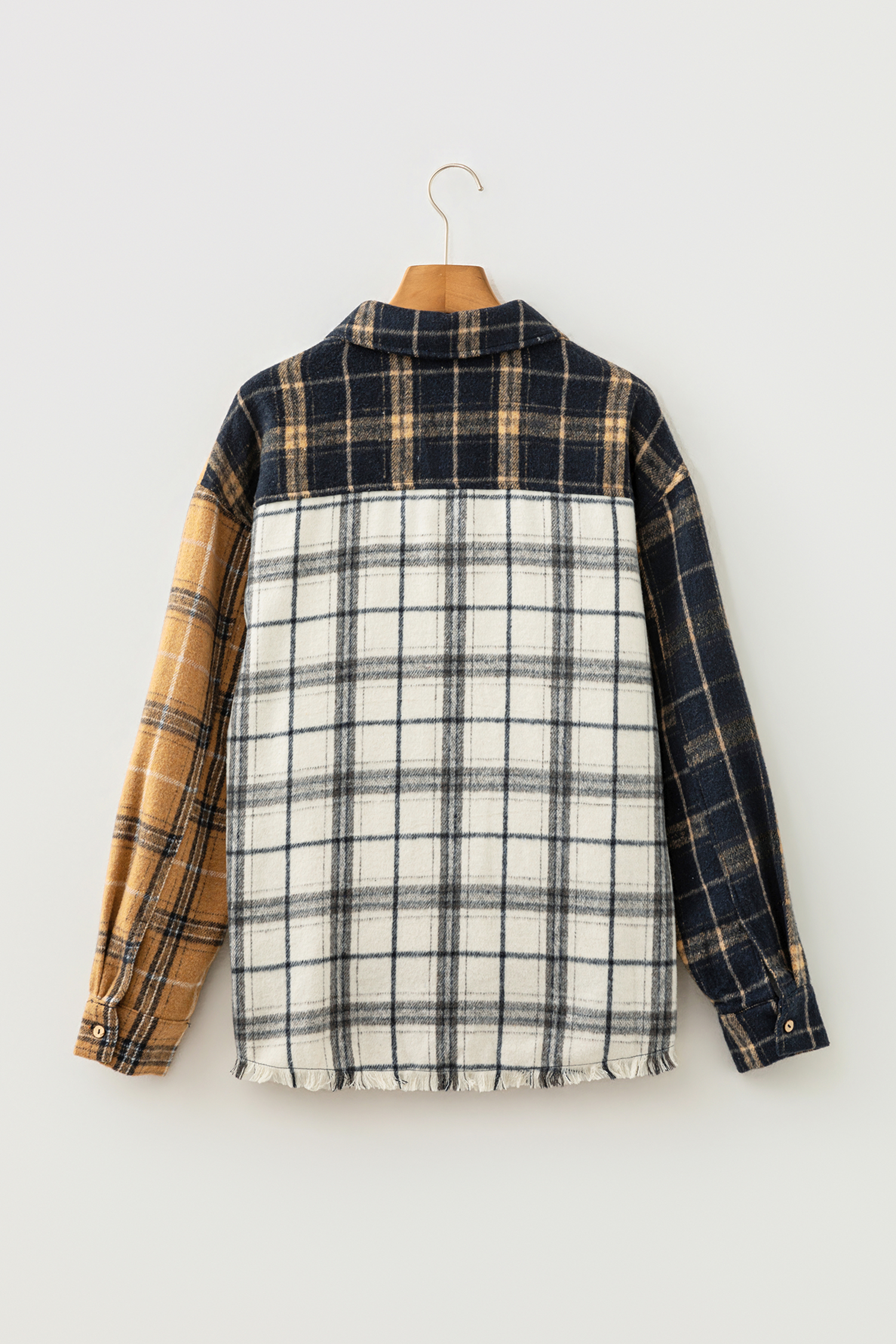 Multicolour Plaid Long Sleeve Shacket, Relaxed Fall Layering - Detail View 8 Multicolour Plaid Long Sleeve Shacket, Relaxed Fall Layering - Detail View 8