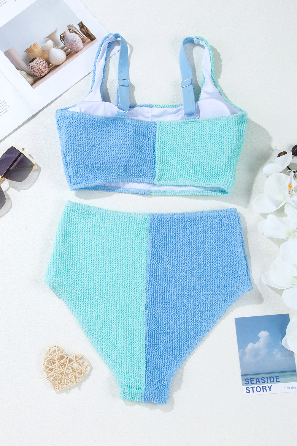 Women's Sky Blue Colorblock Square Neck Bikini for Summer Beach Days - Detail View 40 Women's Sky Blue Colorblock Square Neck Bikini for Summer Beach Days - Detail View 40