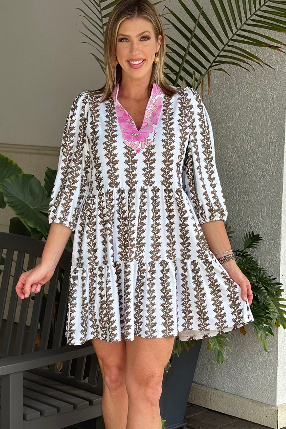 Women's Dress, Black Floral, V Neck, Bracelet Sleeve, Mini Dress, Casual Wear, Special Occasion, Lightweight, Breezy, Bohemian Style, Summer Fashion, H-Line Silhouette, Colorblock, Vacation Outfit - Detail View 8 Women's Dress, Black Floral, V Neck, Bracelet Sleeve, Mini Dress, Casual Wear, Special Occasion, Lightweight, Breezy, Bohemian Style, Summer Fashion, H-Line Silhouette, Colorblock, Vacation Outfit - Detail View 8