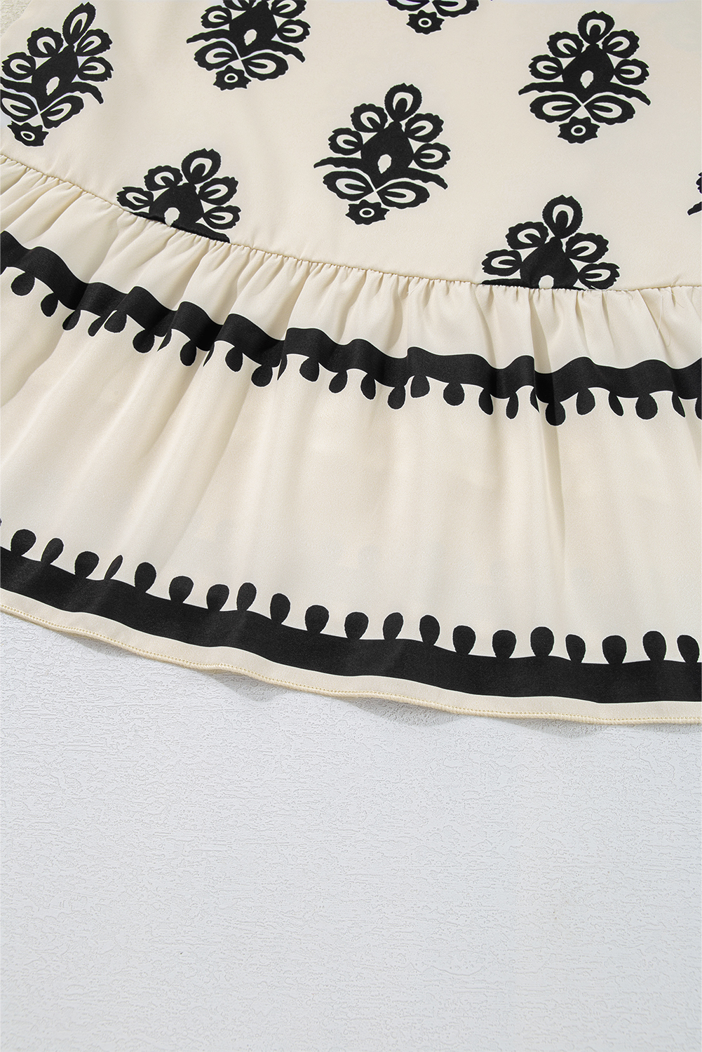 Beige Sleeveless Mini Dress, Bohemian Print With Bowknot Back - Detail View 8 Beige Sleeveless Mini Dress, Bohemian Print With Bowknot Back - Detail View 8