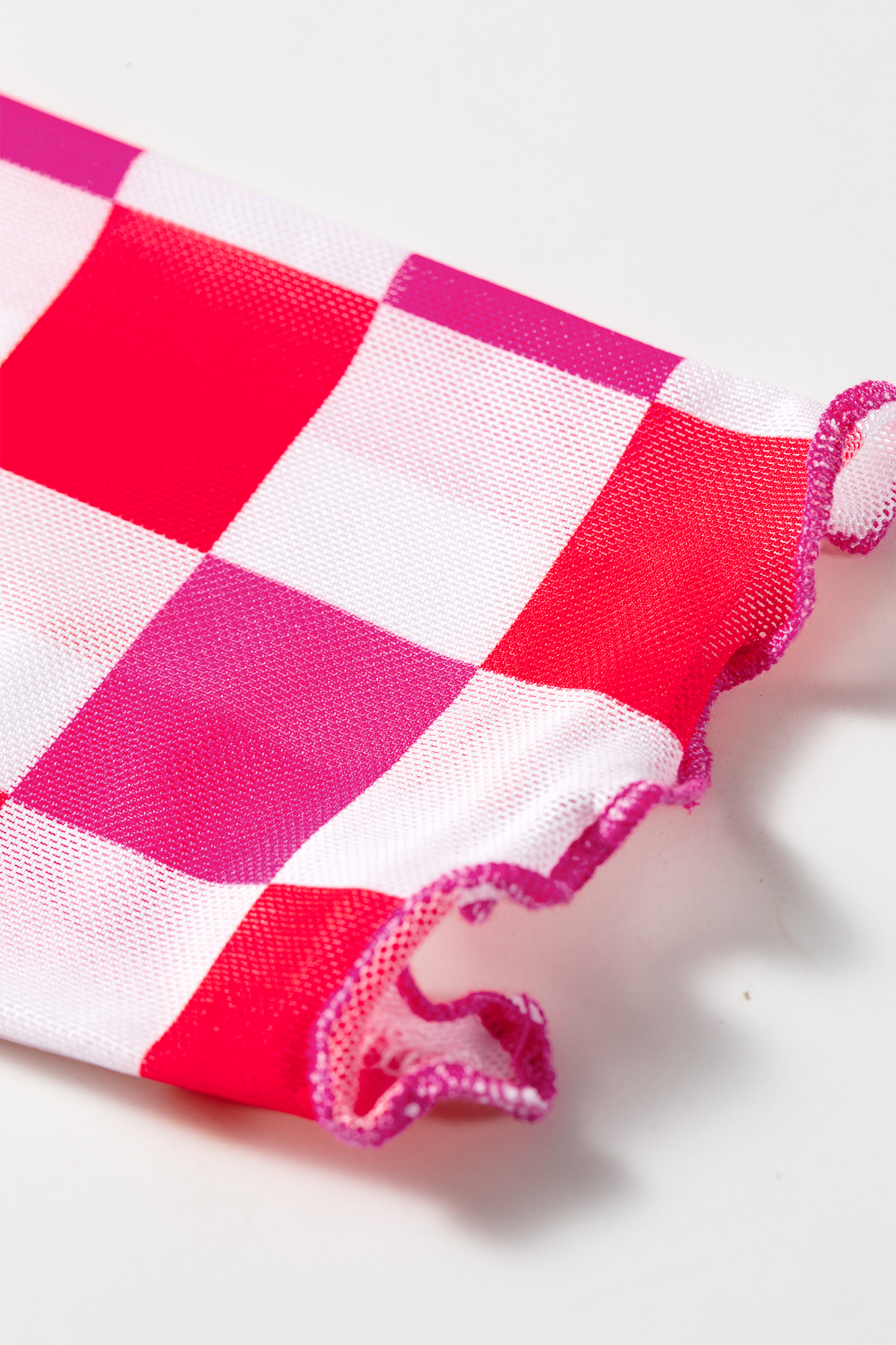 Women's Checkered Mesh Top, Rose Long Sleeve Sheer Blouse - Detail View 10 Women's Checkered Mesh Top, Rose Long Sleeve Sheer Blouse - Detail View 10