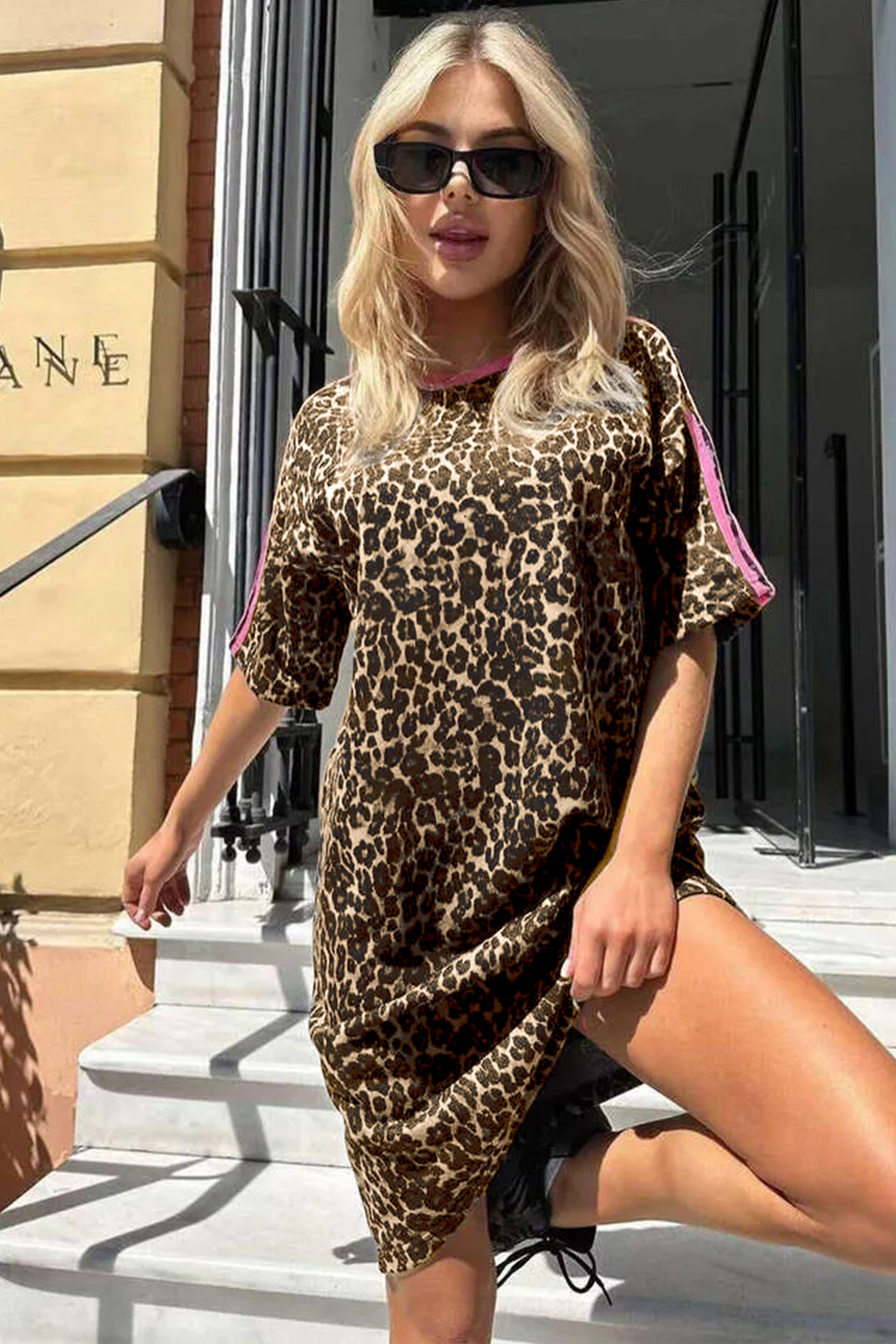 Chic Apricot Leopard Print Shift Dress for Women – Perfect for Daily Wear and Vacations - Detail View 2 Chic Apricot Leopard Print Shift Dress for Women – Perfect for Daily Wear and Vacations - Detail View 2