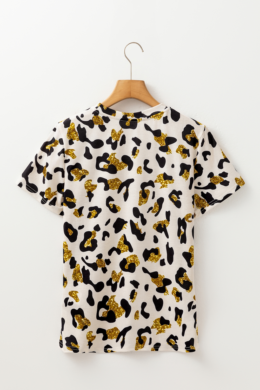 Women's Apricot Leopard Print Round Neck Casual T-Shirt - Short Sleeve Top - Detail View 9 Women's Apricot Leopard Print Round Neck Casual T-Shirt - Short Sleeve Top - Detail View 9