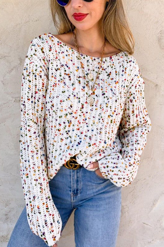 Casual Round Neck Sweater for Fall - Eye-Catching Confetti Pattern - Detail View 7 Casual Round Neck Sweater for Fall - Eye-Catching Confetti Pattern - Detail View 7