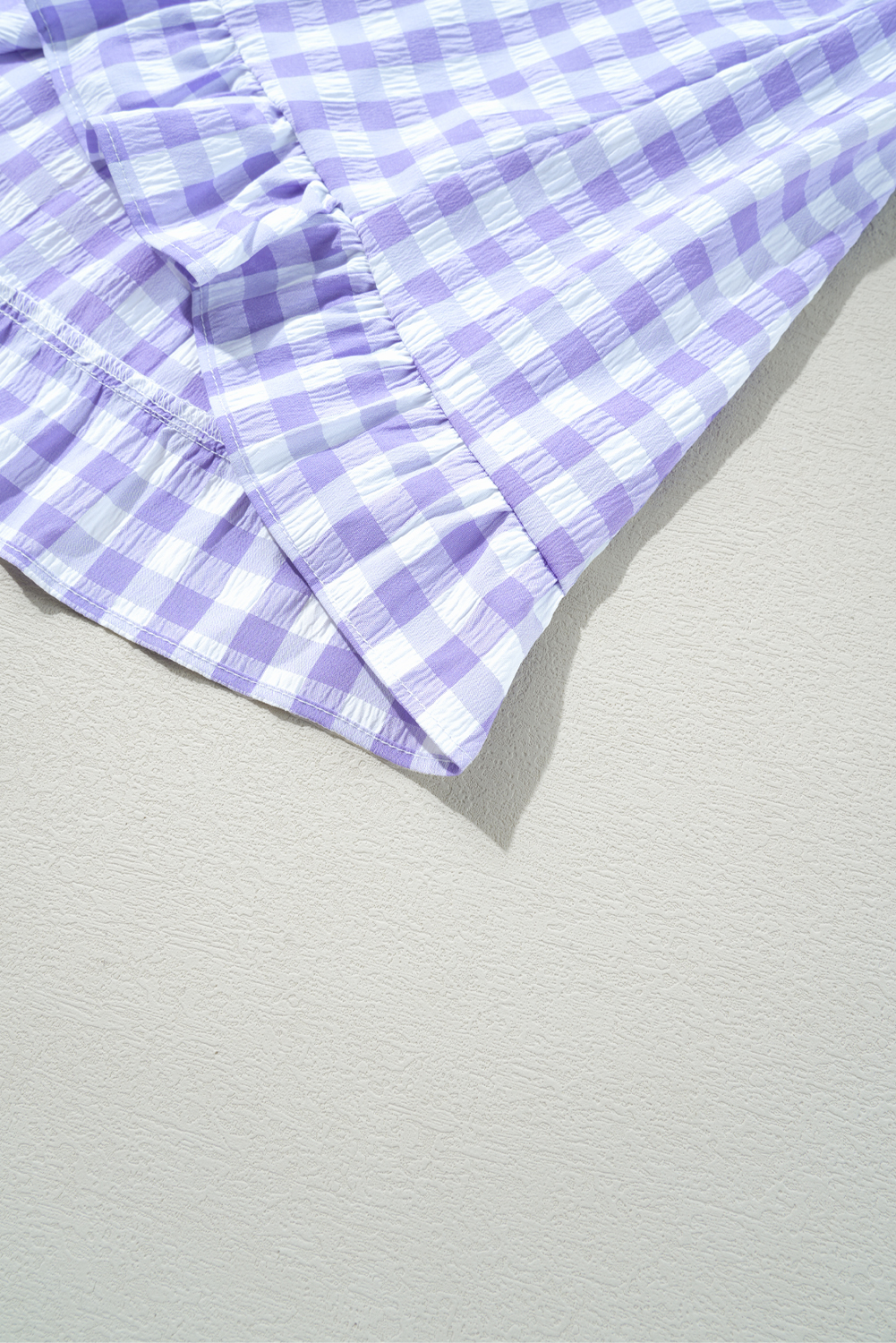 Chic Lavendula Plaid Mini Dress with Ruffled Trim and Relaxed Fit - Detail View 10 Chic Lavendula Plaid Mini Dress with Ruffled Trim and Relaxed Fit - Detail View 10