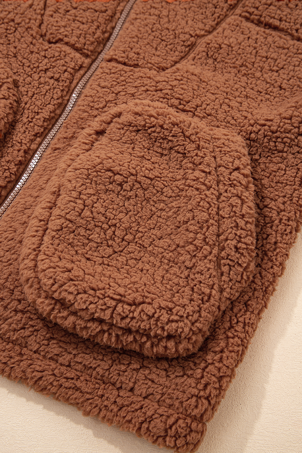 Women's Straw Yellow Sherpa Zip Hoodie Jacket for Daily Wear - Detail View 16 Women's Straw Yellow Sherpa Zip Hoodie Jacket for Daily Wear - Detail View 16