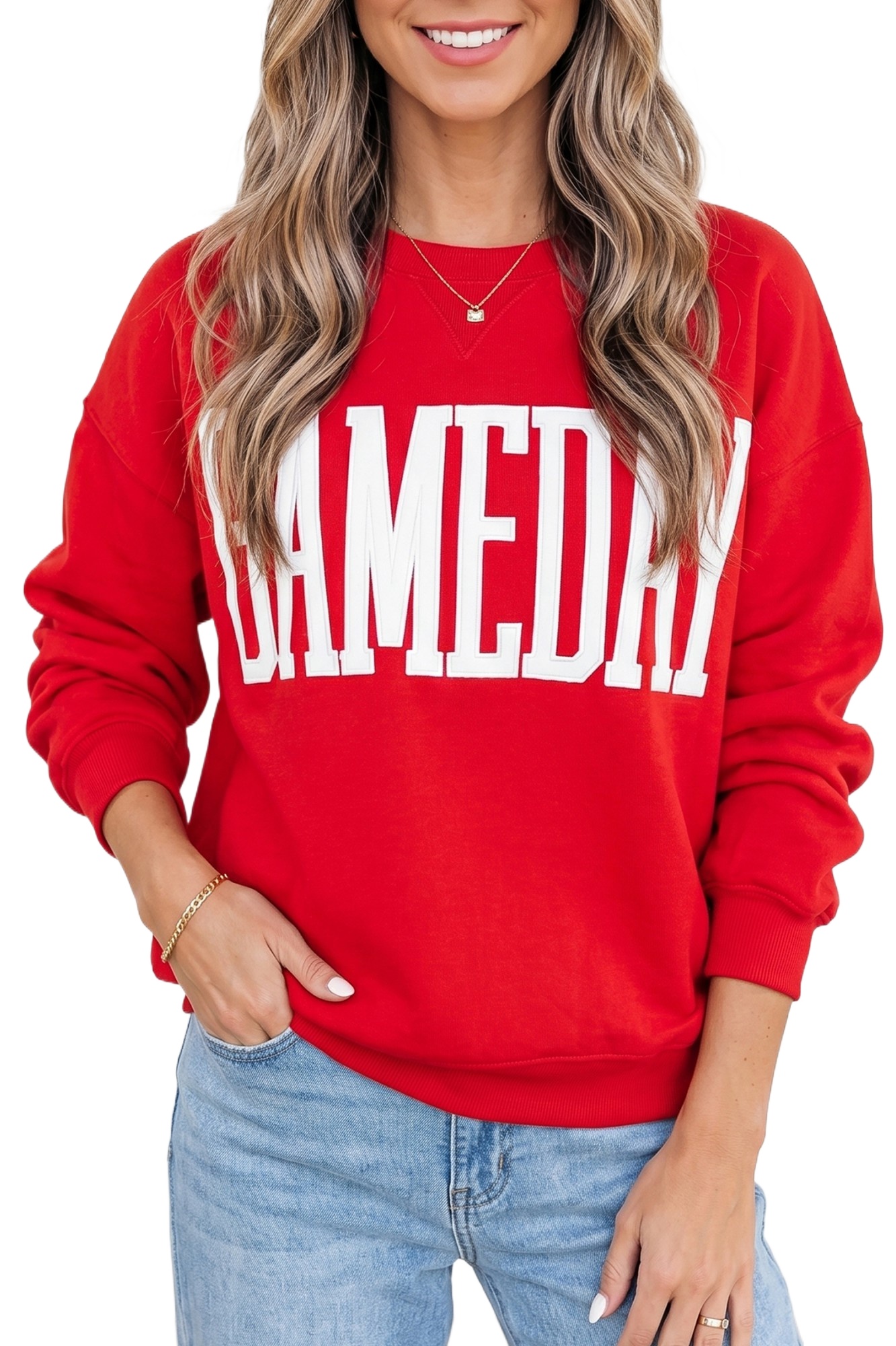 Women's Gameday Sweatshirt, Fiery Red Long Sleeve Top - Main View Women's Gameday Sweatshirt, Fiery Red Long Sleeve Top - Main View
