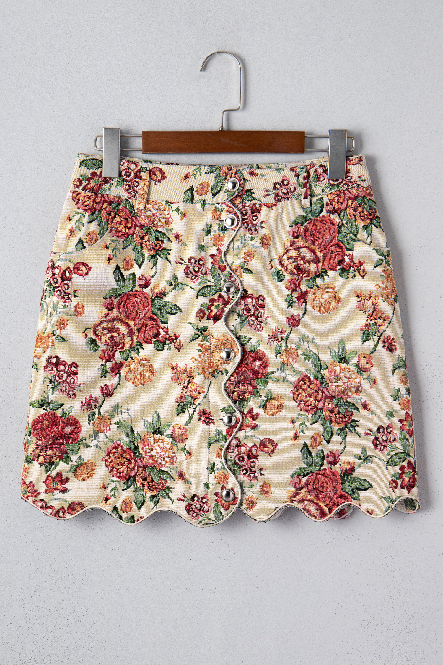 Stylish Apricot Buttoned Mini Skirt with Scalloped Trim – Ideal for Southern Belle Fashion Lovers - Detail View 3 Stylish Apricot Buttoned Mini Skirt with Scalloped Trim – Ideal for Southern Belle Fashion Lovers - Detail View 3