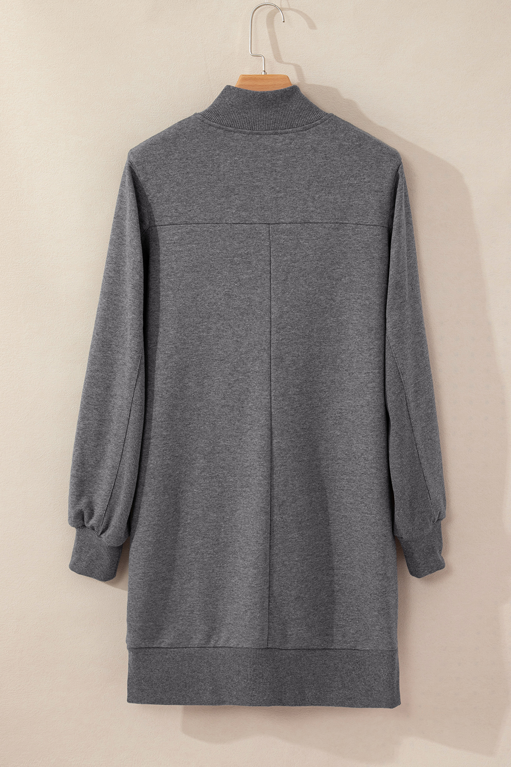 Cozy Women's Patchwork Ribbed Dress in Dark Grey – Long Sleeve Daily Comfort - Detail View 14 Cozy Women's Patchwork Ribbed Dress in Dark Grey – Long Sleeve Daily Comfort - Detail View 14