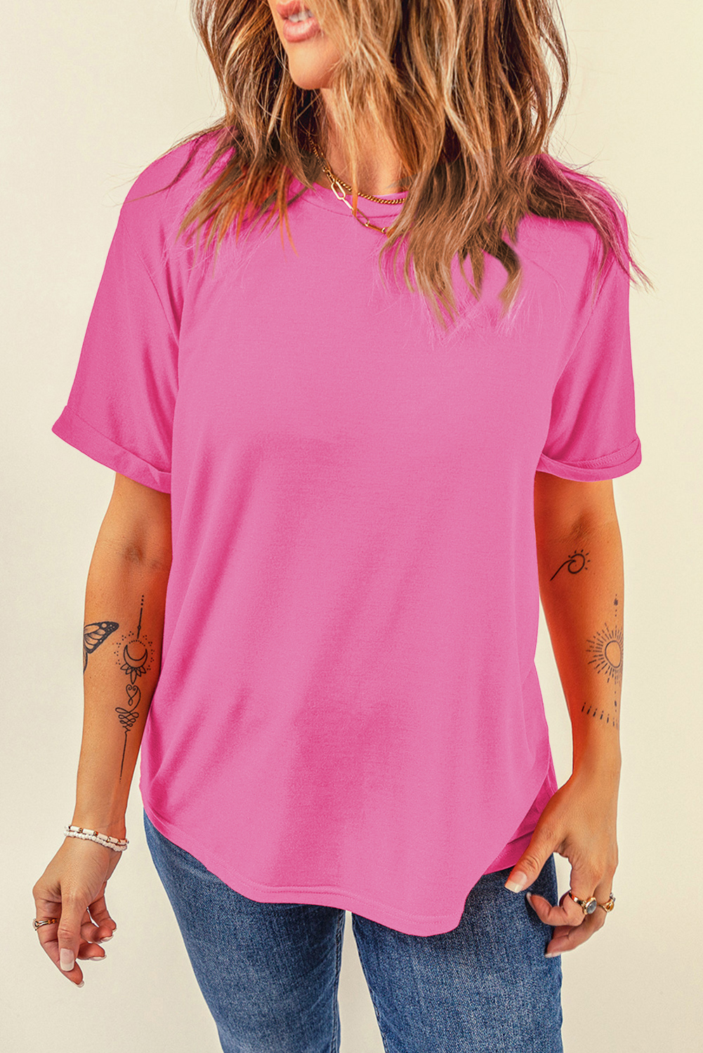 Women's T-Shirt, Sachet Pink, Casual Tee, Crew Neck, Short Sleeve, Soft Fabric, Breathable, Summer Wear, Daily Fashion, Solid Color, Stylish Design, Comfortable Fit, Tops & Tees, Easy to Style - Detail View 4 Women's T-Shirt, Sachet Pink, Casual Tee, Crew Neck, Short Sleeve, Soft Fabric, Breathable, Summer Wear, Daily Fashion, Solid Color, Stylish Design, Comfortable Fit, Tops & Tees, Easy to Style - Detail View 4