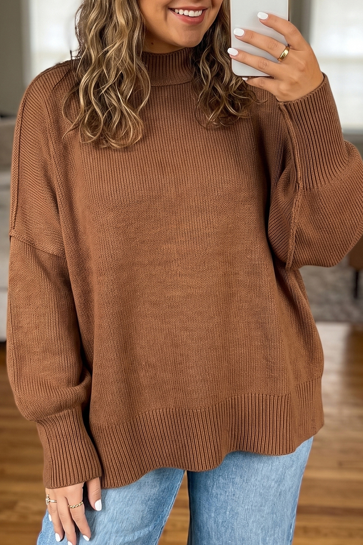 Women's Ribbed Knit Pullover, Cozy Long Sleeve Winter Top - Detail View 2 Women's Ribbed Knit Pullover, Cozy Long Sleeve Winter Top - Detail View 2