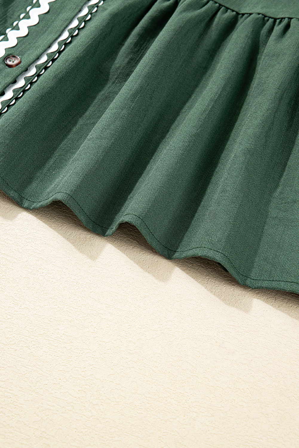 Women's Dress, Canton Green, Contrast Ricrac Trim, V Neck, Knotted Detail, Bracelet Sleeve, Mini Length, Casual Style, Daily Wear, Shift Silhouette, Summer Fashion, Colorblock Dress, Patchwork Pattern - Detail View 12 Women's Dress, Canton Green, Contrast Ricrac Trim, V Neck, Knotted Detail, Bracelet Sleeve, Mini Length, Casual Style, Daily Wear, Shift Silhouette, Summer Fashion, Colorblock Dress, Patchwork Pattern - Detail View 12