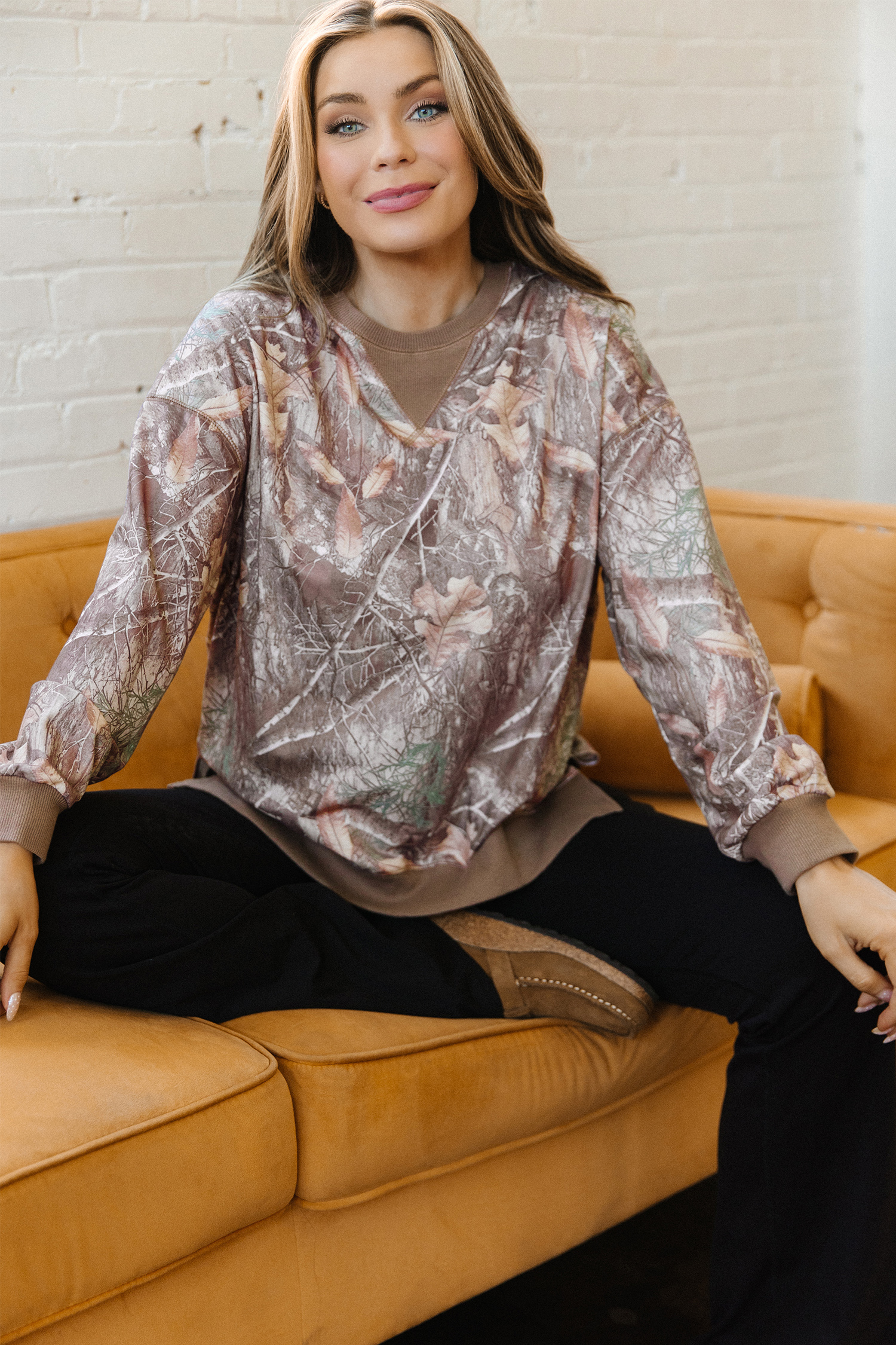 Women's Camo Print Pullover – Long Sleeve Casual Sweatshirt - Detail View 16 Women's Camo Print Pullover – Long Sleeve Casual Sweatshirt - Detail View 16