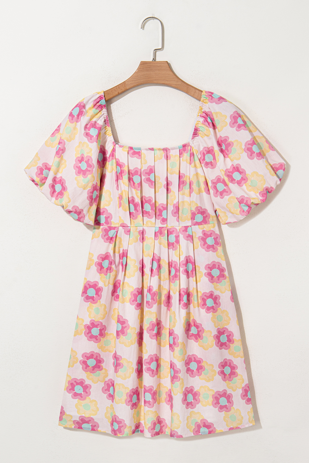 Elegant Rose Floral Midi Dress with Square Neck and Puff Sleeves - Perfect for Outdoor and Vacation - Detail View 14 Elegant Rose Floral Midi Dress with Square Neck and Puff Sleeves - Perfect for Outdoor and Vacation - Detail View 14