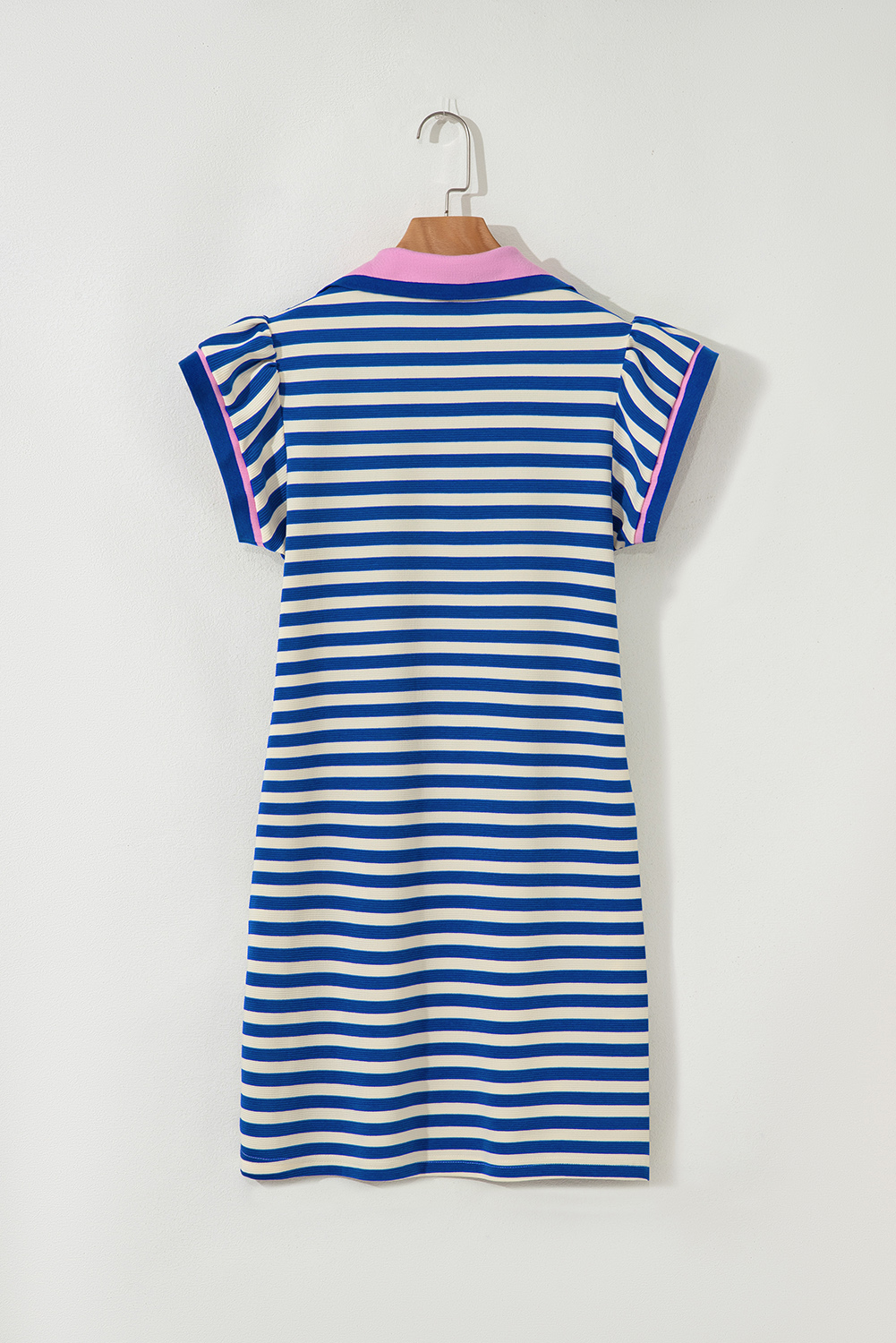 Stylish Split Neck V Neck Dress - Dark Blue Striped Design for Casual Elegance - Detail View 6 Stylish Split Neck V Neck Dress - Dark Blue Striped Design for Casual Elegance - Detail View 6