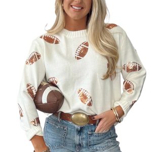 Women's Sequin Football Sweater – Game Day Casual Knit Top - Main View