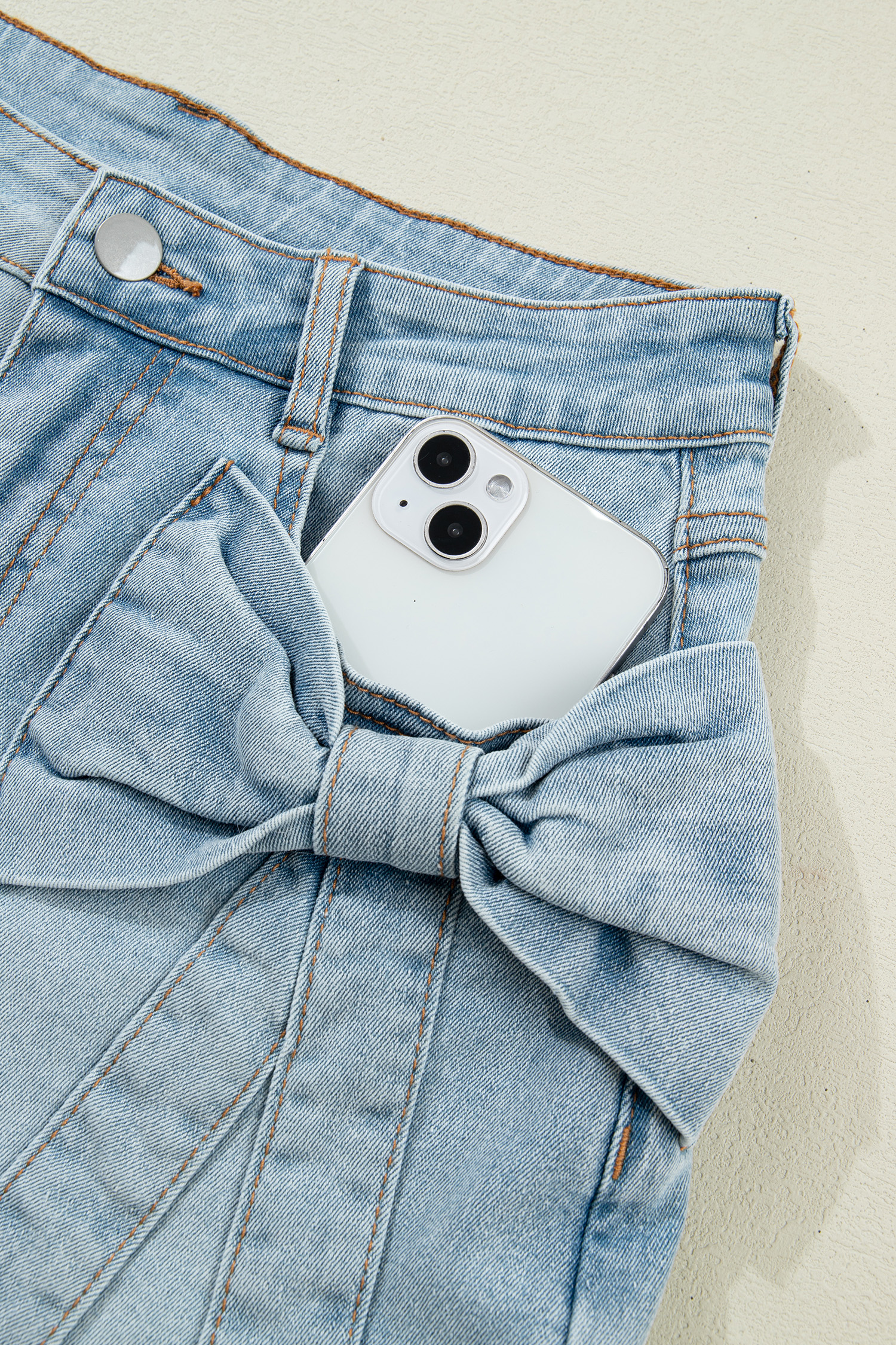 Beau Blue Denim Shorts for Women – Stylish High Waist with Bow Detail, Perfect for Daily Wear - Detail View 8 Beau Blue Denim Shorts for Women – Stylish High Waist with Bow Detail, Perfect for Daily Wear - Detail View 8