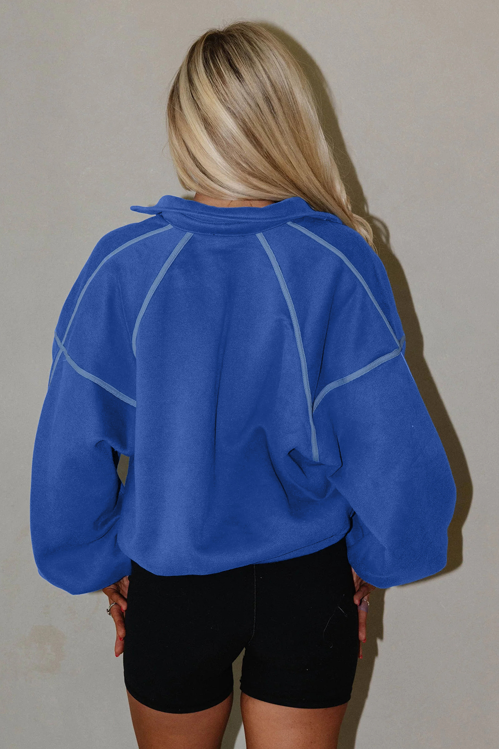 Women's Sky Blue Collared Sweatshirt – Casual Daily Button-Up Style - Detail View 10 Women's Sky Blue Collared Sweatshirt – Casual Daily Button-Up Style - Detail View 10