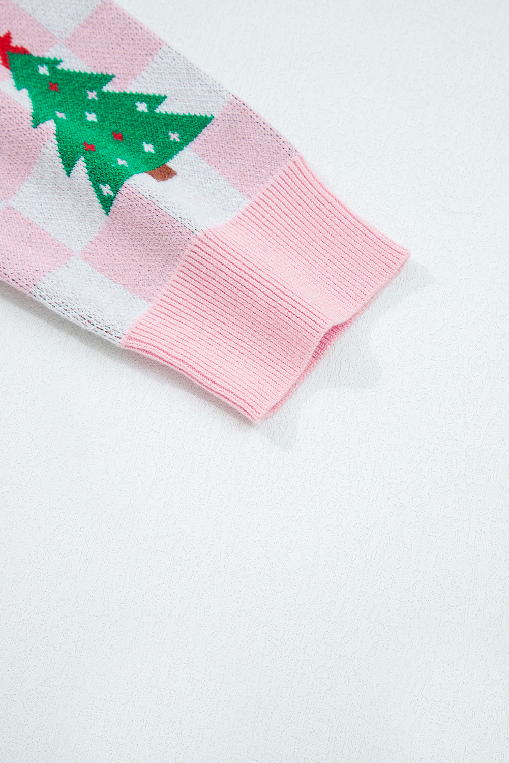 Casual Pink Plaid Cardigan for Women – Button V Neck Sweater with Christmas Tree Pattern - Detail View 11 Casual Pink Plaid Cardigan for Women – Button V Neck Sweater with Christmas Tree Pattern - Detail View 11