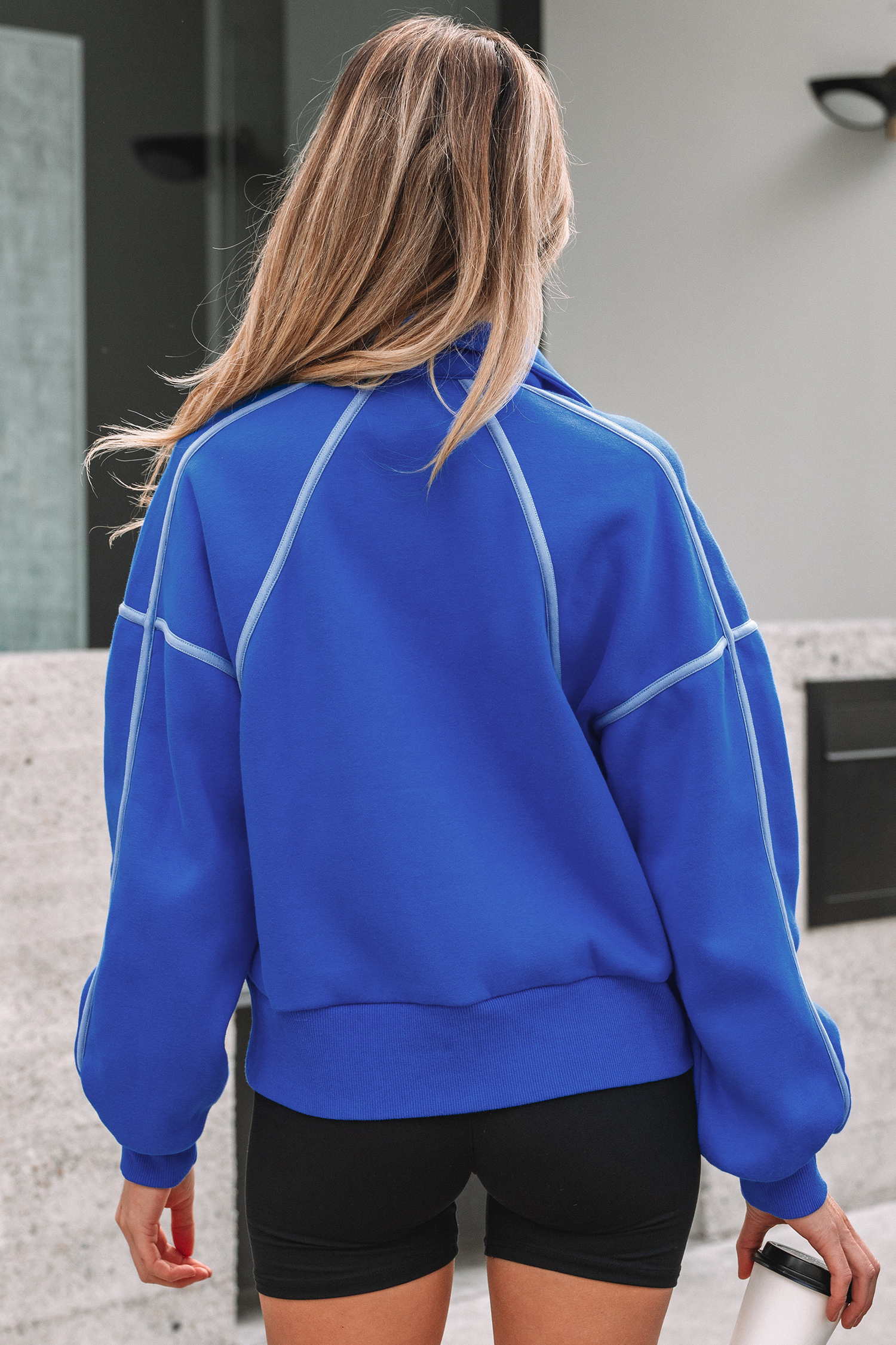 Chic Exposed Seam Sweatshirt for Women – Long Sleeve Fall Casual Wear - Detail View 2 Chic Exposed Seam Sweatshirt for Women – Long Sleeve Fall Casual Wear - Detail View 2